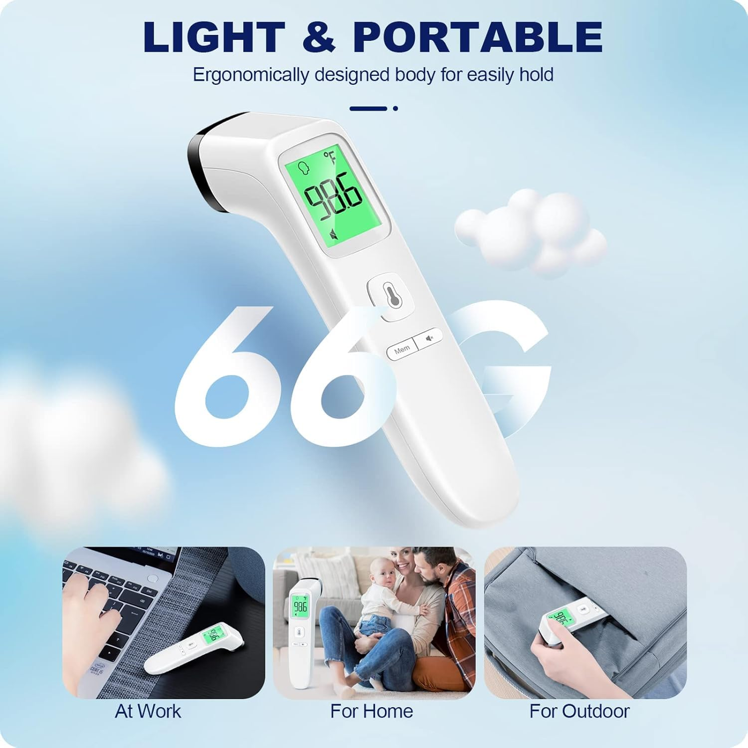 Baby Thermometer for Adults and Kids, Accurate Digital Baby Thermometer, Fever Alarm & Silent Mode, 2 in 1 Forehead & Object Mode