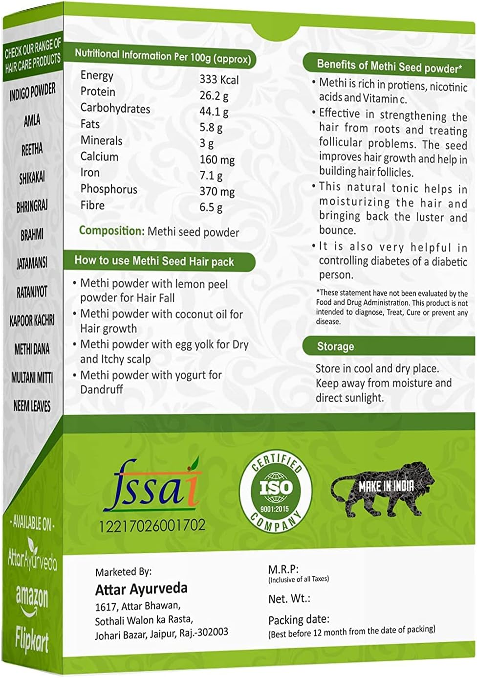 Roti Attar Ayurveda Methi Powder for Hair Growth 400G image number 4