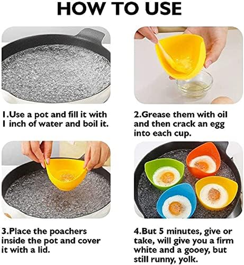 Egg Poacher Cups, Egg Boiler Mold Cup, Silicone Egg Poachers, Egg Poaching Cups with Ring Standers, Poached Egg Cups for Microwave Air Fryer Stovetop Egg Cooking, Non-Stick Bpa-Free, Set of 4 image number 2