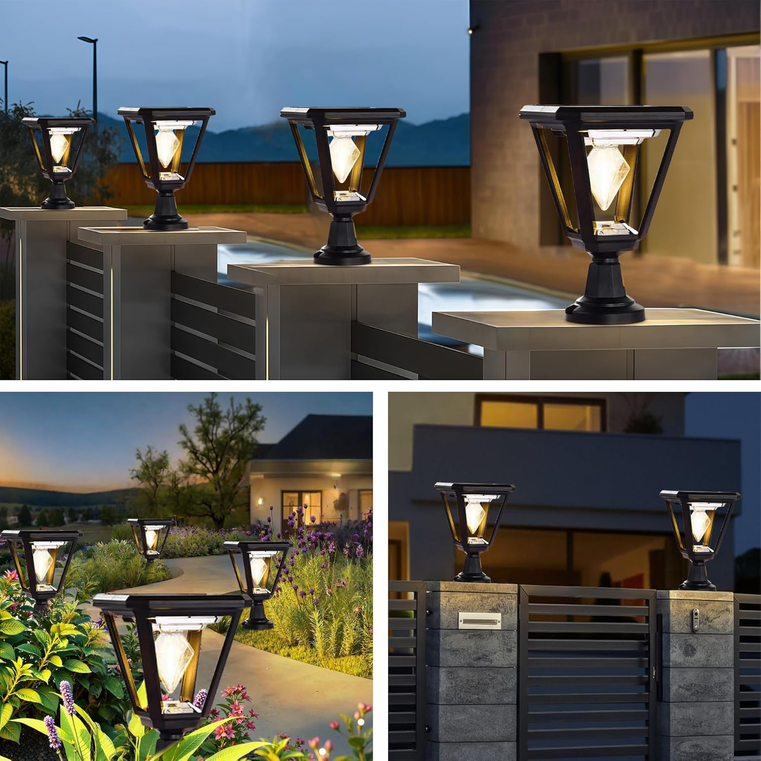 Solar Outdoor Post Lights 2700K Dusk to Dawn Solar Lamp Post Light Outdoor Waterproof Street Lights for Lawn Patio Yard Pathway Garden image number 3