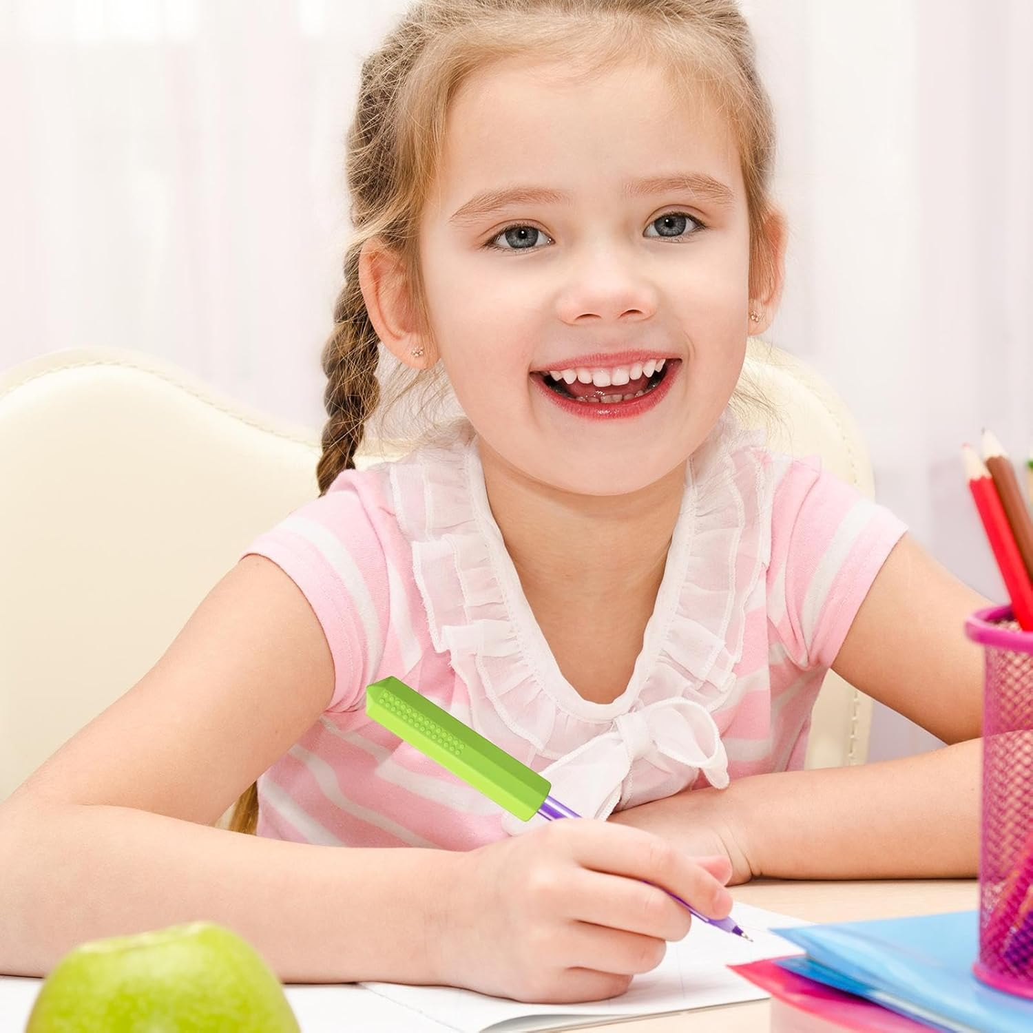 6 Pack Silicone Chewable Rainbow Pencil Toppers for Kids, Sensory Chew Pen Topper Fidget Toy, Chewy Pencil Tubes for Autisms, Oral Motor Special Needs, Anxietys, Gentle on Teeth, Easy to Clean image number 3