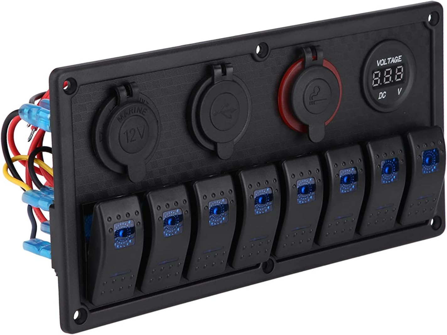 8 Gang Car Rocker Switch Panel with Blue LED Light Indicator, USB, Voltmeter for Boat, Ship, Car, 12V-24V Vehicles image number 5