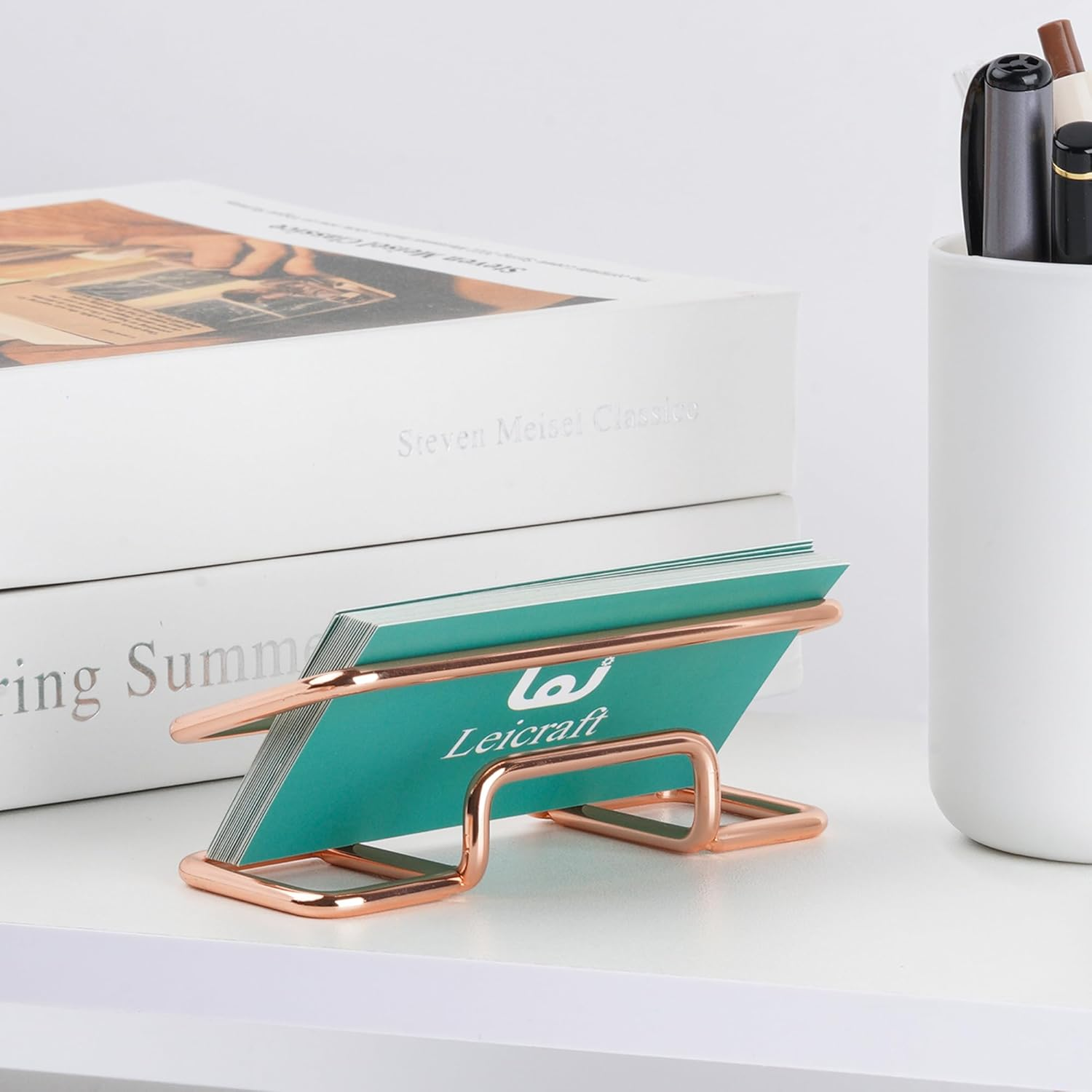 Leicraft Business Card Holder for Desk, Cute Metal Card Organizers and Office Desk Accessories for Men and Women (Golden) image number 1