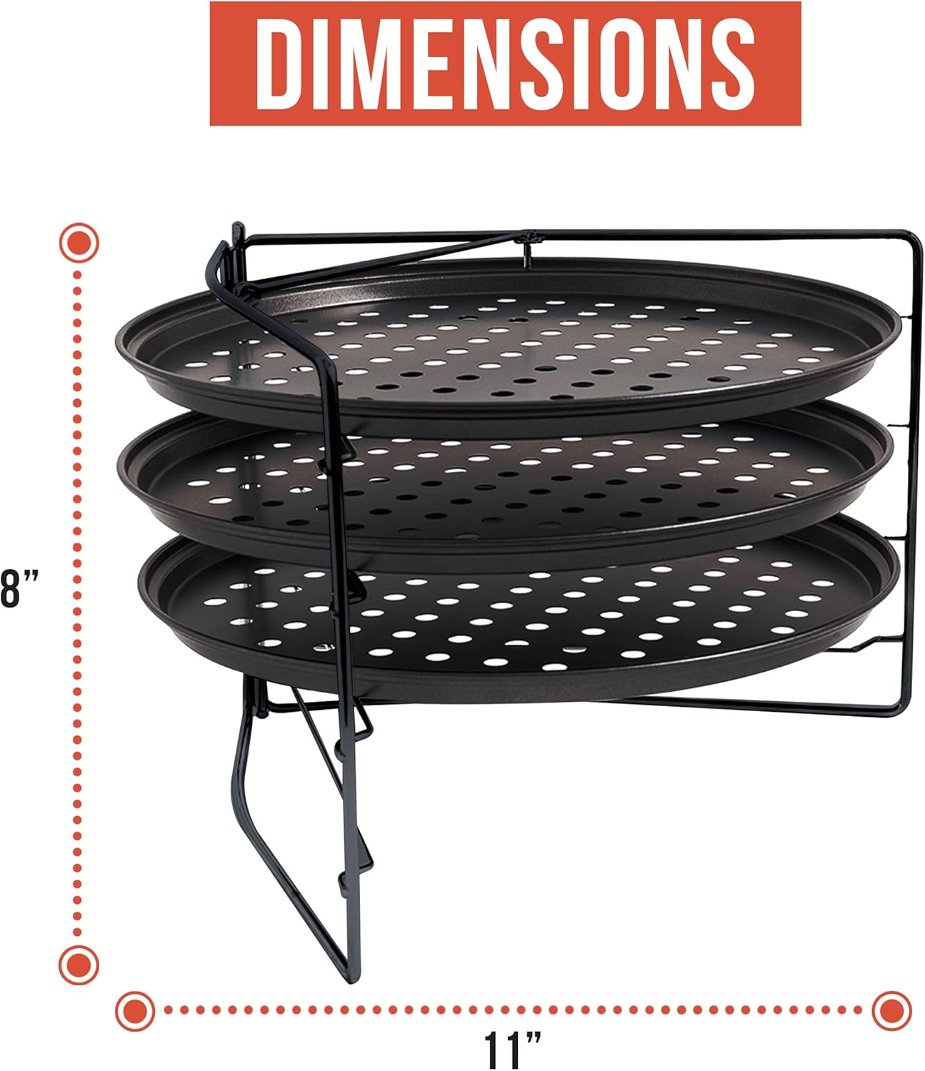 Chef Pomodoro Pizza Baking Set with 3 Pizza Pans and Pizza Rack, (11-Inch Pans), Non-Stick Perforated Pizza Trays for Oven, Grill, Pizza Pan with Holes, Pizza Pan for Oven, Barbeque, Bakeware Supplies image number 6