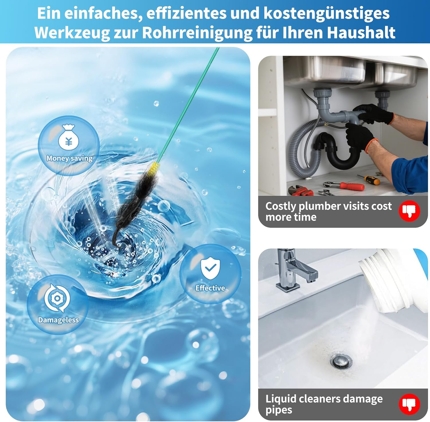 Drain Cleaner Spiral Pack of 5 Pipe Cleaning Spiral Sticks 100 Cm Drain Spiral Hair Catcher Drain Snake Anti-Break Steel Nylon Coating Pipe Cleaning Brush for Kitchen Bathroom Sewers - Pack Of 10. image number 7