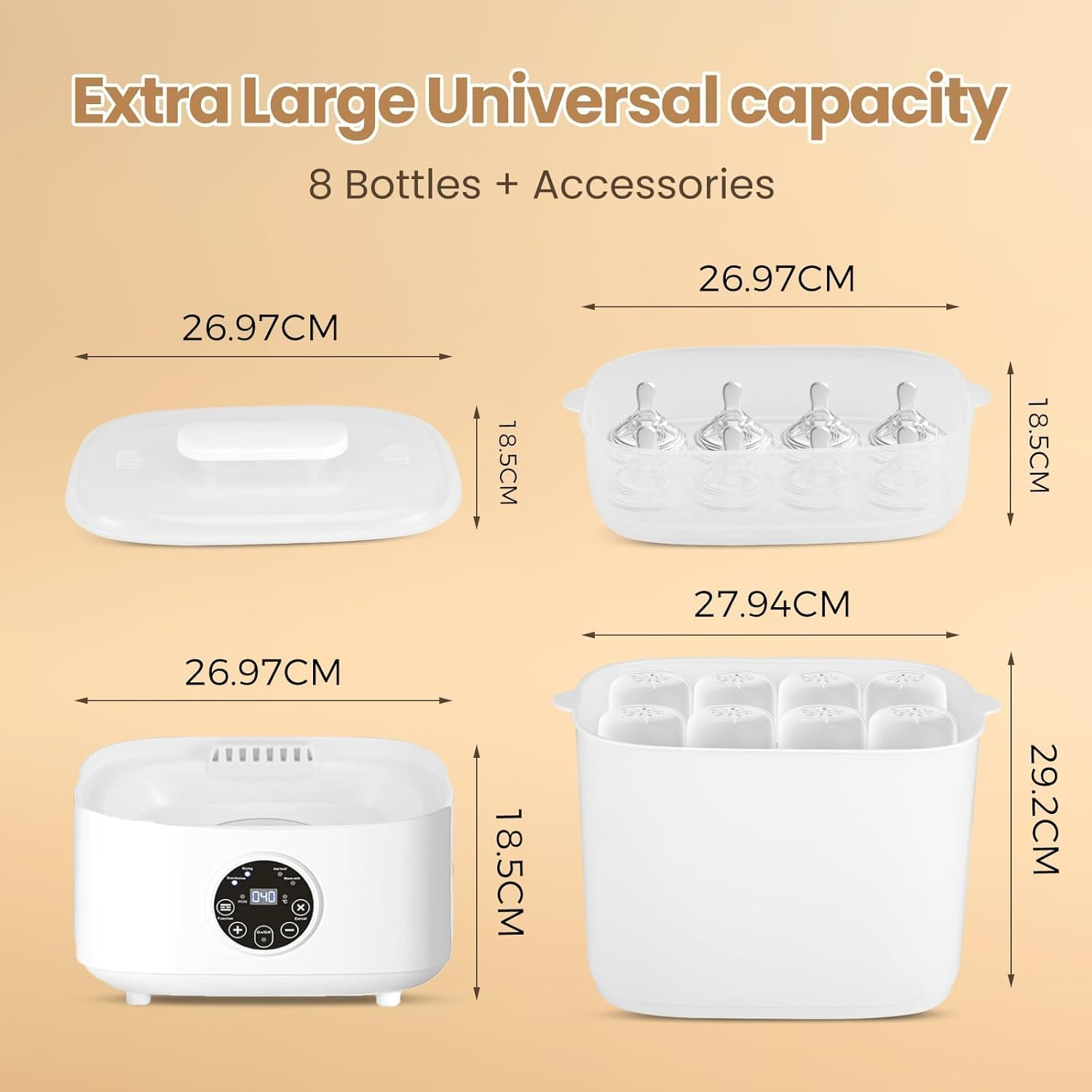 Baby Bottle Sterilizer and Dryer, 5-In-1 Large Capacity Bottle Sanitizer and Dryer, 2 Layers Compact Baby Bottle Electric Steam Sterilizer and Dryer for Baby Bottles, Pacifiers image number 4