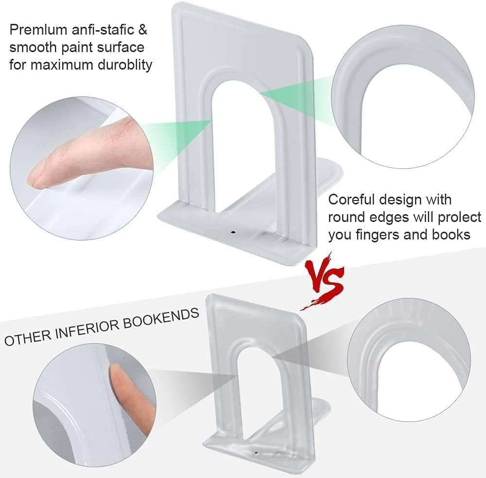 DARUITE Book Ends, Bookends, Metal Book Ends, Book Ends for Shelves, Book Ends Decorative, Book Ends for Childrens, Bookends for School Office, Non Skid Heavy Duty Book Holder, White 4 Pairs 170Mm image number 4
