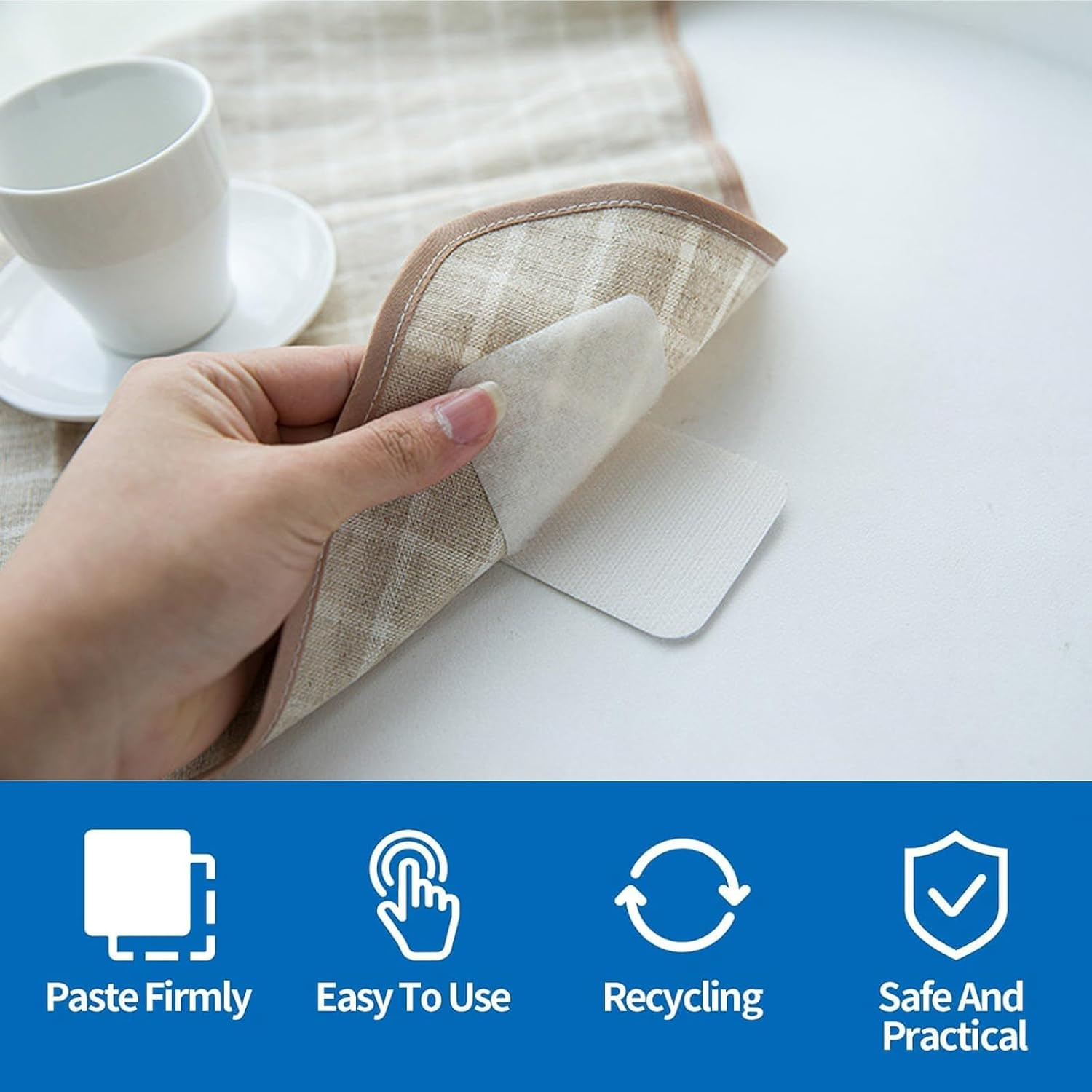 Auzly 10-Pack Rug Gripper Tape | Double Sided Anti-Slip Carpet Tape | Washable Reusable Rug Pad for Hardwood & Tile Floors | Secure Floor Mats & Carpets | Home D&eacute;cor Essential (Gray) image number 5