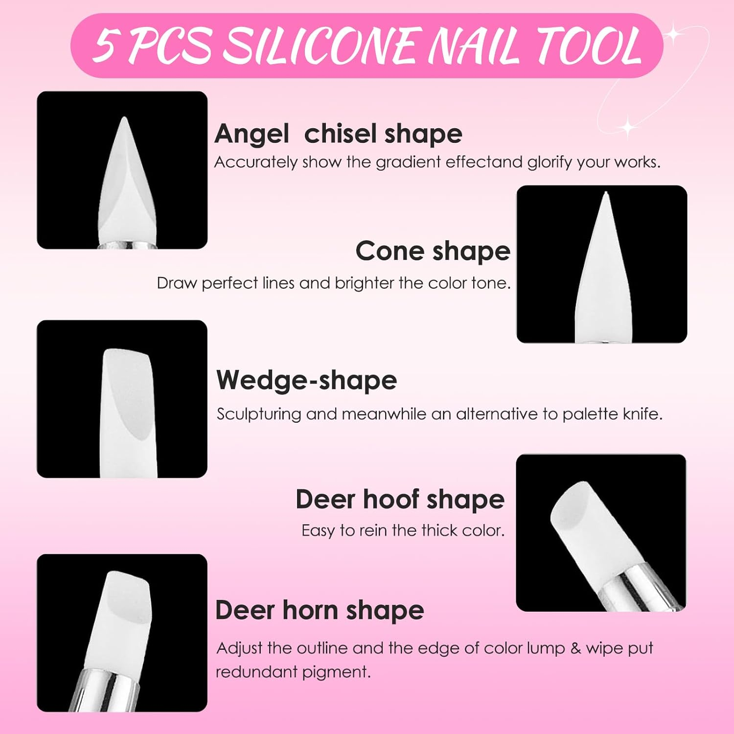 Hanyousheng 5Pcs Silicone Nail Tool, Nail Dotting Tool, Nail Art Tools, Nail Art Brush, Nail Brush for Nail Art, Nail Brush for Dotting, for Nail Polish Brush Dotting Salon Tool Set image number 4