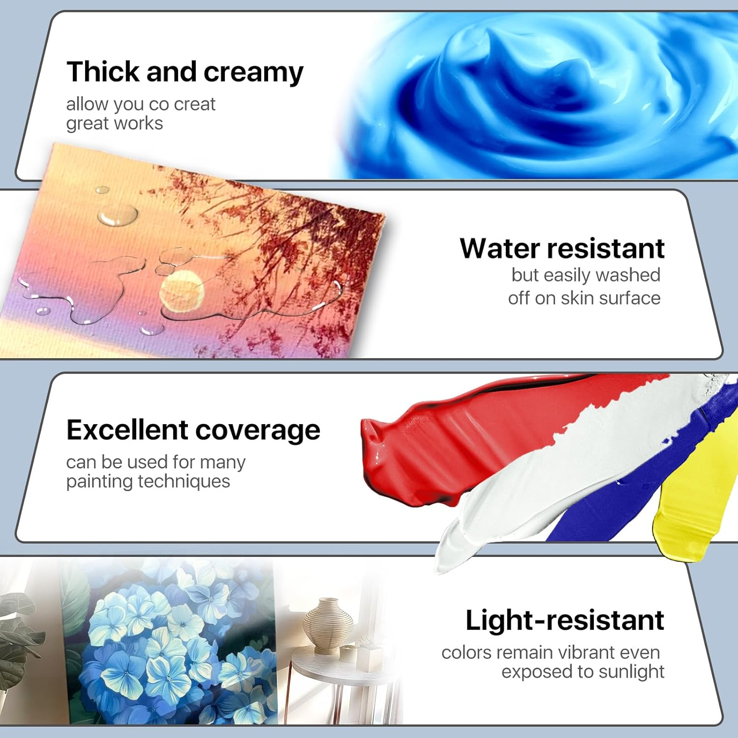 Jusart 24 Colors Acrylic Paint Set 250 Ml(8.45 Oz) Large Bottles (Including Metallic Gold and Silver),Non Toxic Acrylic Paint Professional Craft Paint Kit High Viscosity No Fading Rich Pigment image number 1