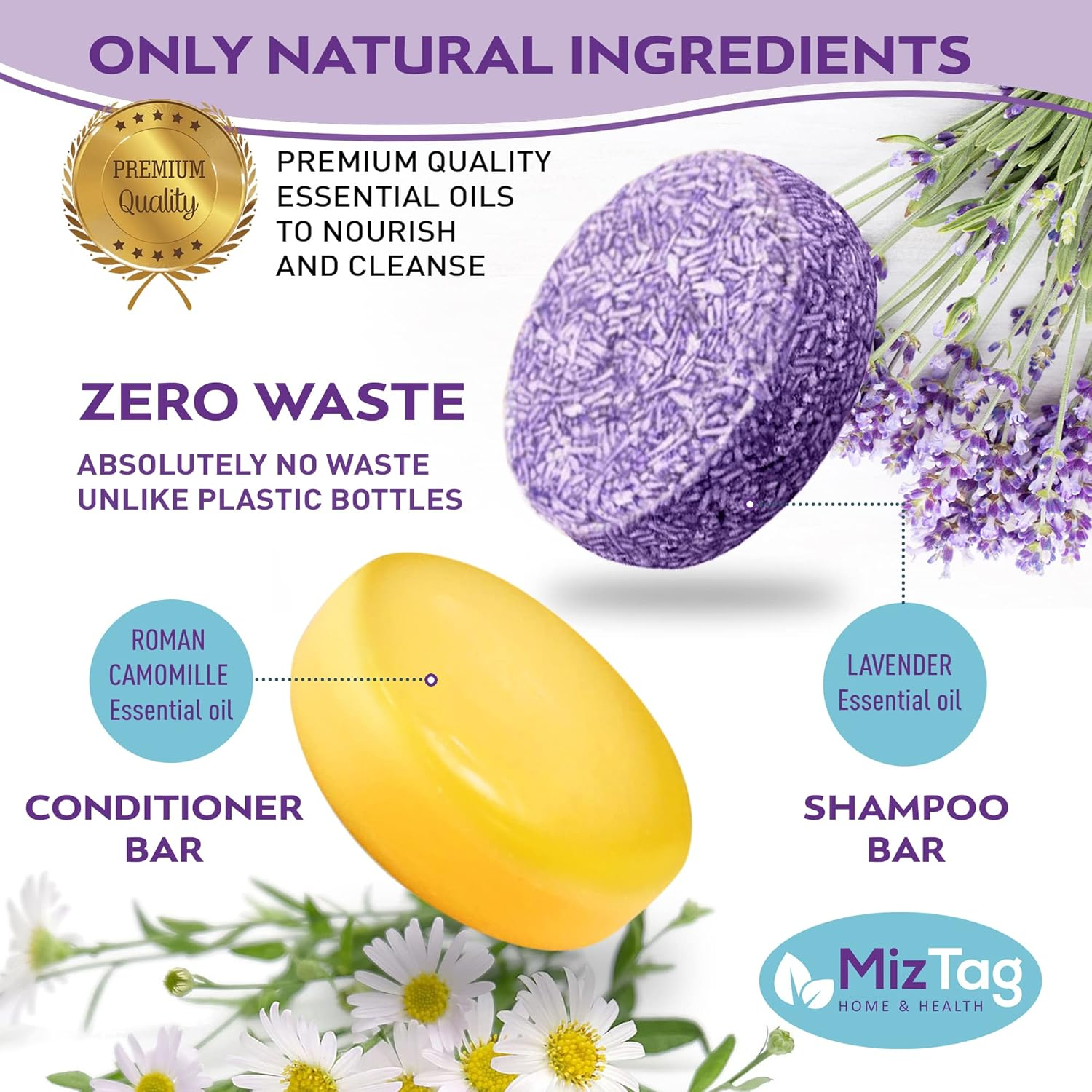 Shampoo Bar Conditioner Set with Shampoo Bar Holder & Travel Tins Included - 5Pcs. Vegan, Eco-Friendly & Paraben-Free. image number 1