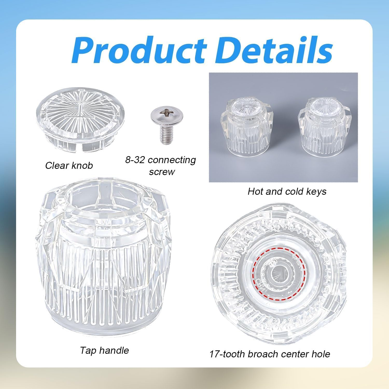 Clear Acrylic Shower Handles, 2Pcs Hot and Cold Bathtub Knobs Shower Faucet Handle,Clear Acrylic Bathtub Faucet Knobs,Acrylic Bath Tub Knob Faucet Handles for Shower and Tub