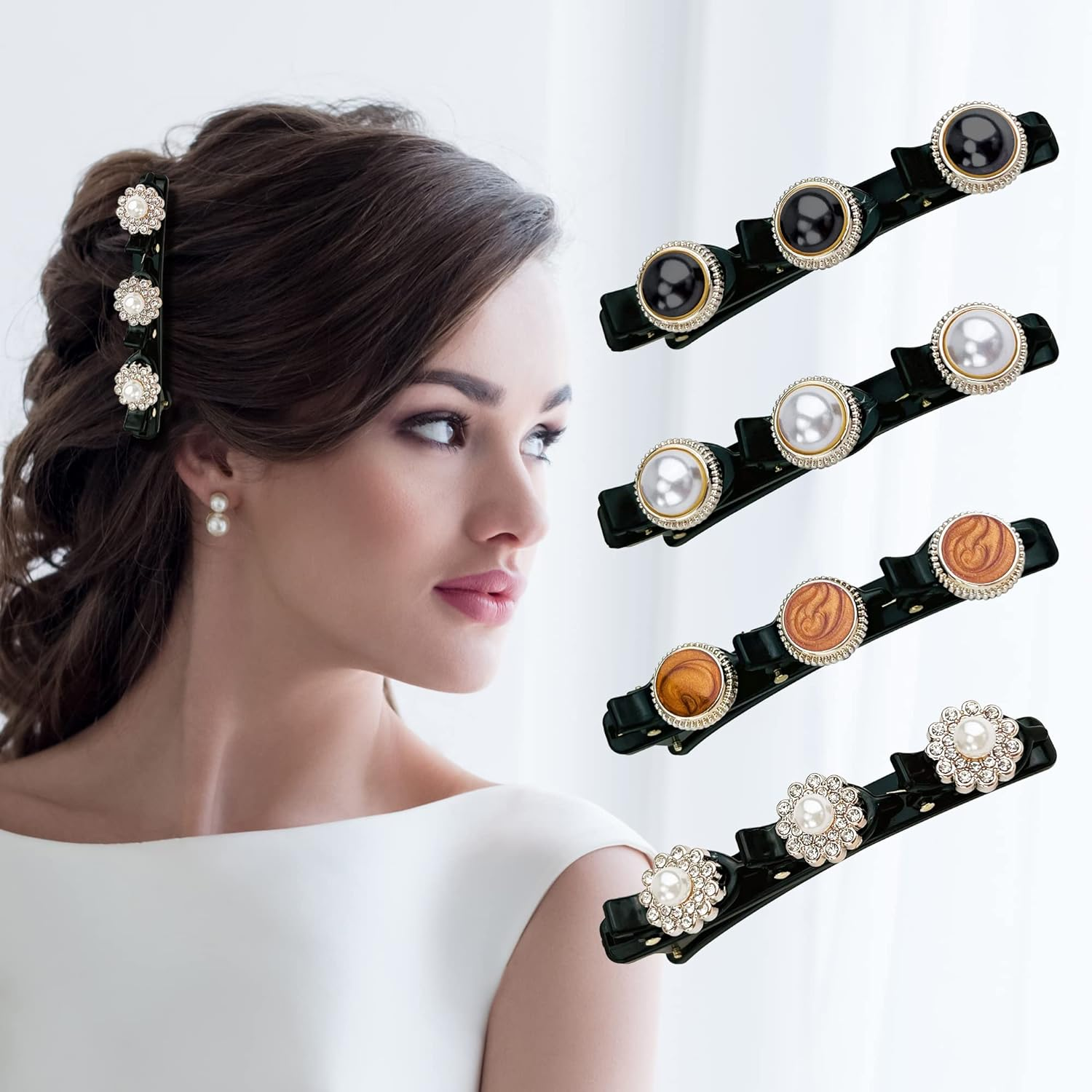 4Pcs Braided Hair Clips, Sparkling Crystal Stone Hair Clips for Braids with 3 Small Clips, Sturdy Double-Layer Fixed Weave Hairpin Duckbill Clip Rhinestones Braided Hair Clips for Women (Style 2) image number 3