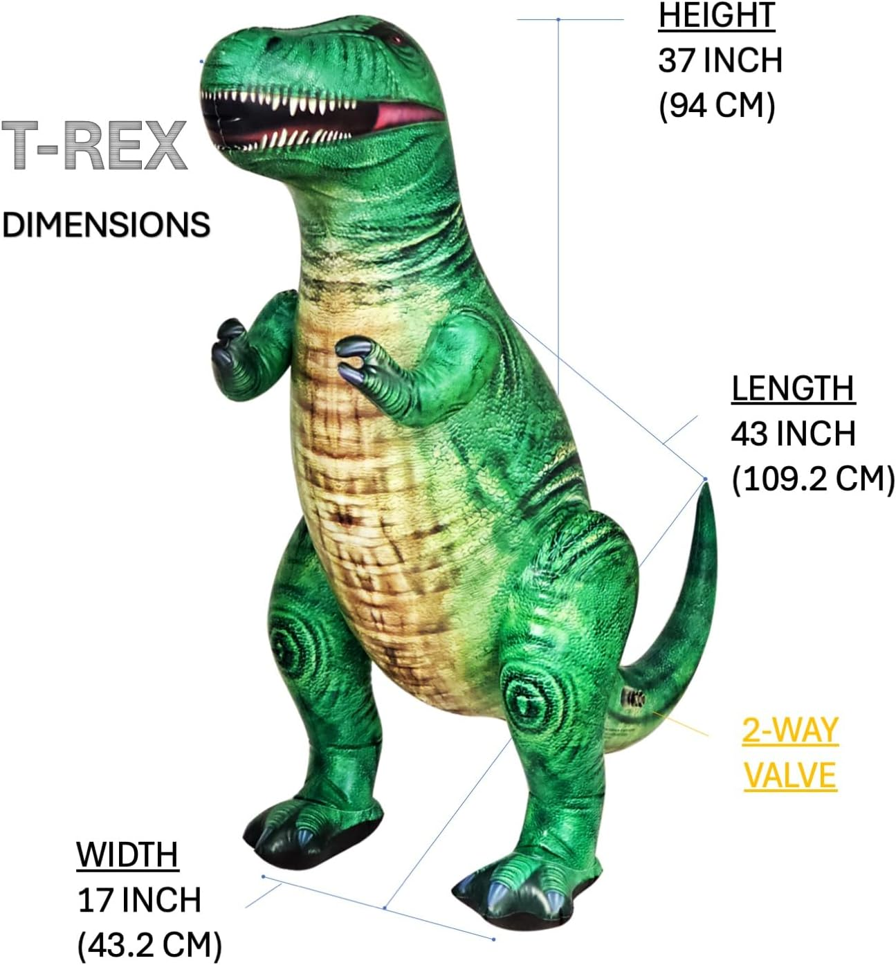 Jet Creations T-Rex Dinosaur Tyrannosaurus Inflatable 37" for Pool Party Decoration Birthday Gift Kids and Adults DI-TYR3, Multicolor image number 4