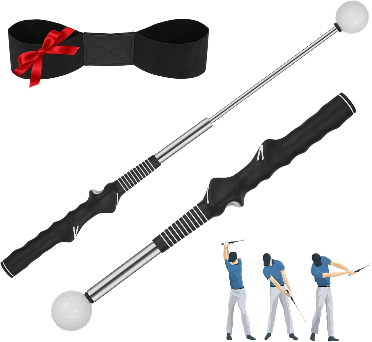 Retractable Golf Swing Training Aid &ndash; Golf Swing Trainer & Golf Grip Trainer Attachment with Arm Band Ideal for Beginners, Indoor & Outdoor Use, Strength & Tempo Training for Chipping Hitting image number 2