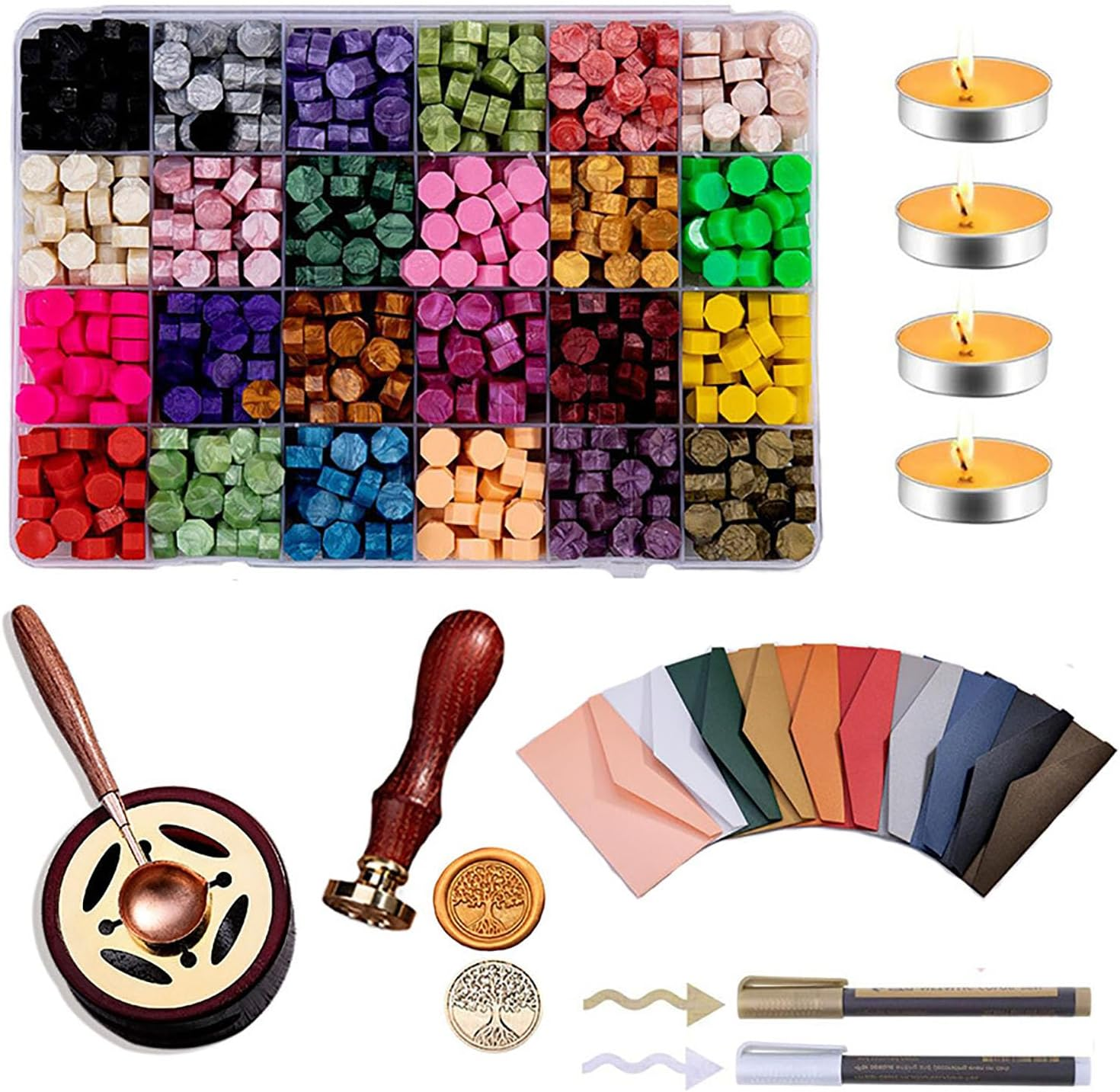 Wax Seal Stamp Kit, Wax Seal Stamp Kit, Sealing Wax Comes with Heater, Sealing Wax Warmer, Wax Seal Metallic Pen, Envelope, Candles, Wax Seal Stamp Kit for Gift and Craft (Multicolor) image number 3