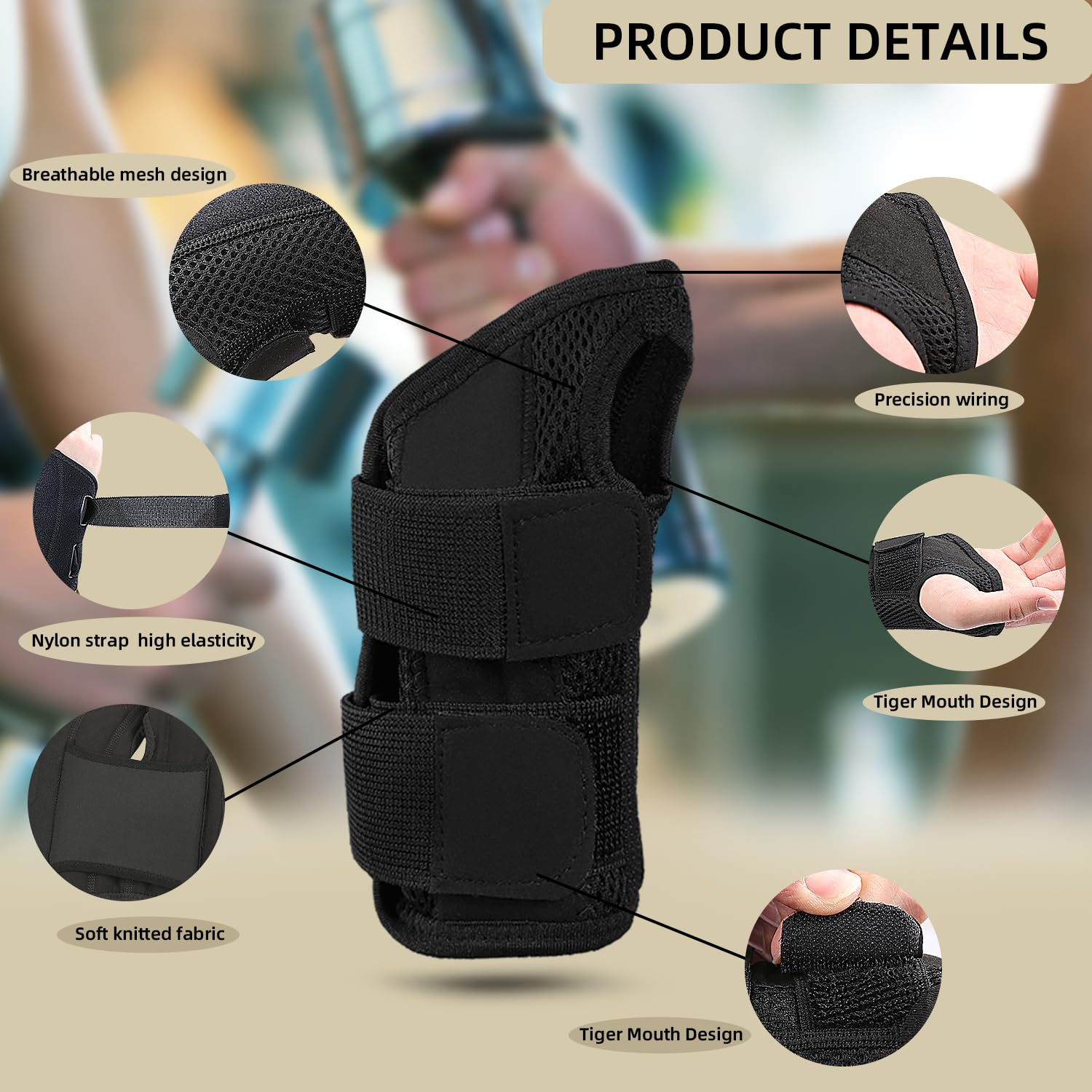 Wrist Brace Relief Wrist Joint Sports Sprain Carpal Tunnel Protector Night Day Wrist Splint Compression Hand Support Wrist for Men and Women (Right+Left) image number 5