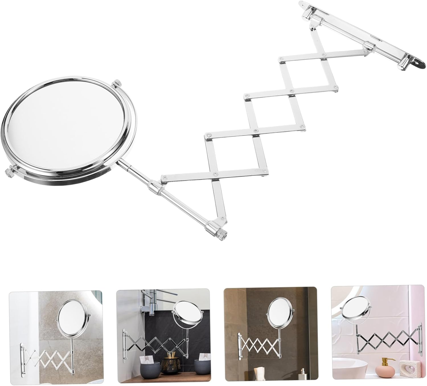 WOONEKY 360Degree Extendable Wall Mirror Swivel Makeup Mirror Magnifying Bathroom Decor image number 3