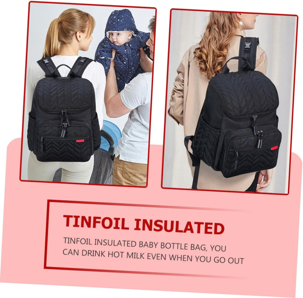 Large Capacity Diaper Bag Backpack for Moms Embroidered Stitching, Wet-Dry Separation, Multifunctional Mummy Bag for Outdoor Travel and Baby Products Organization, Classic Black image number 6