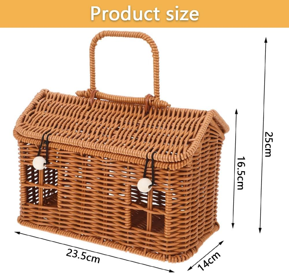 Handmade Rattan House-Shaped Storage Basket with Lid &ndash; Small Woven Dollhouse Organizer Bag for Toys, Home Decoration, and Photo Props image number 1