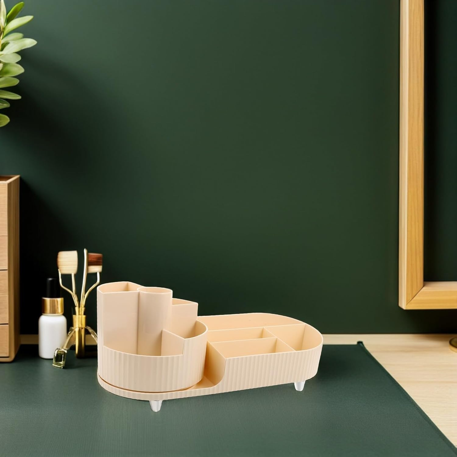 Vaguelly Rotating Desktop Makeup Storage Box 2Pcs in Cream White, Skincare and Cosmetic Organizer with Turntable Carousel for Vanity Countertop and Bathroom Use