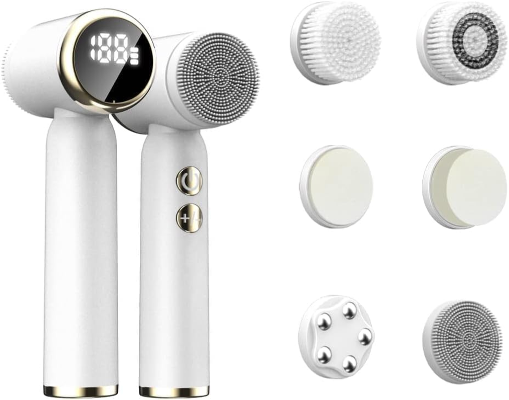 OBEST Facial Cleansing Brush with LED Screen,Rechargeable Face Scrubber,Waterproof Rotating Cleanser for Exfoliating, Massaging and Deep Cleansing 3-Speed Setting with 6 Brush Heads image number 1
