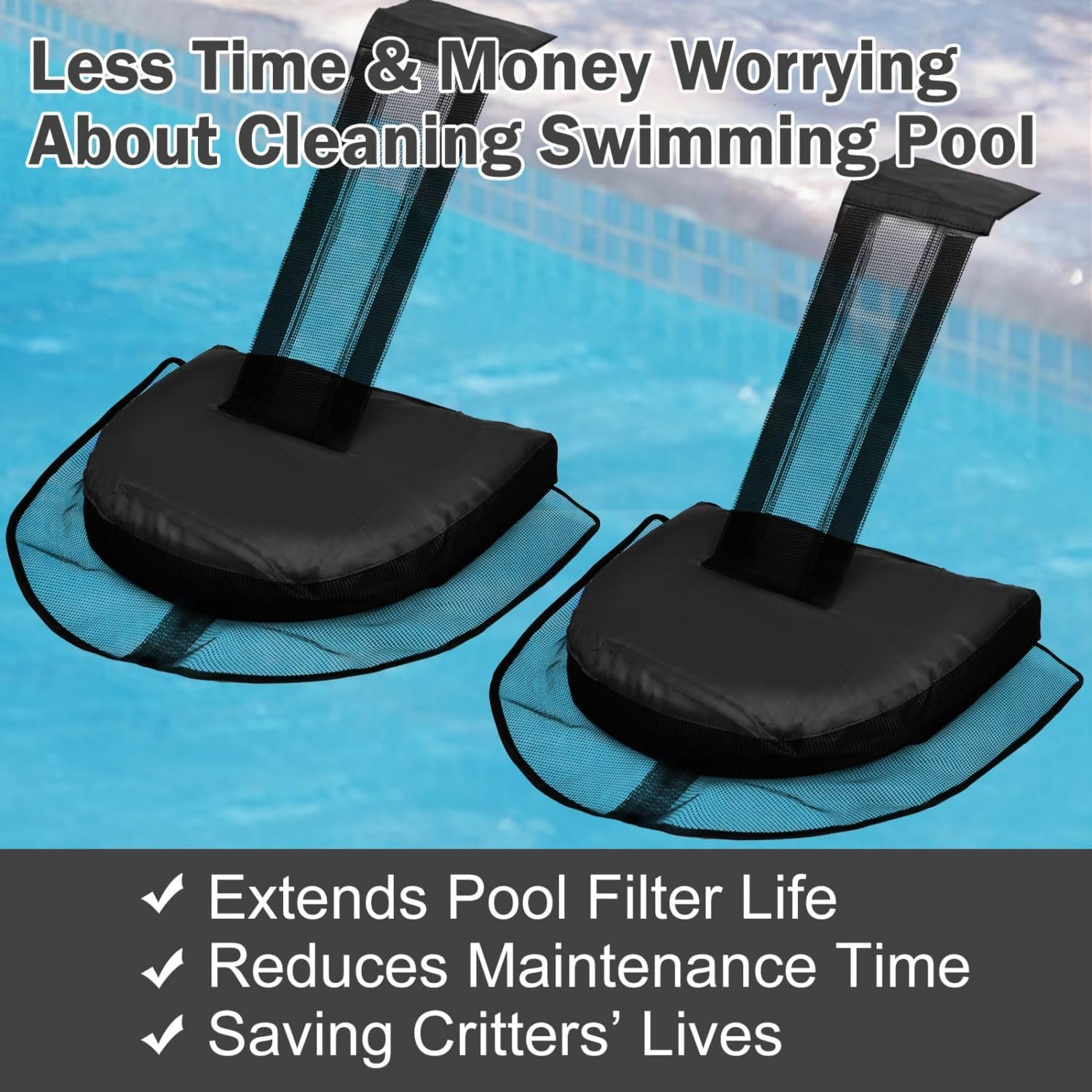 Animal Escape Ramp for Swimming Pool &ndash; Wildlife Saver for Frogs, Ducks, Birds Lizards | Floating Safety Platform Creature Pool Maintenance (Black-2Pack) image number 2