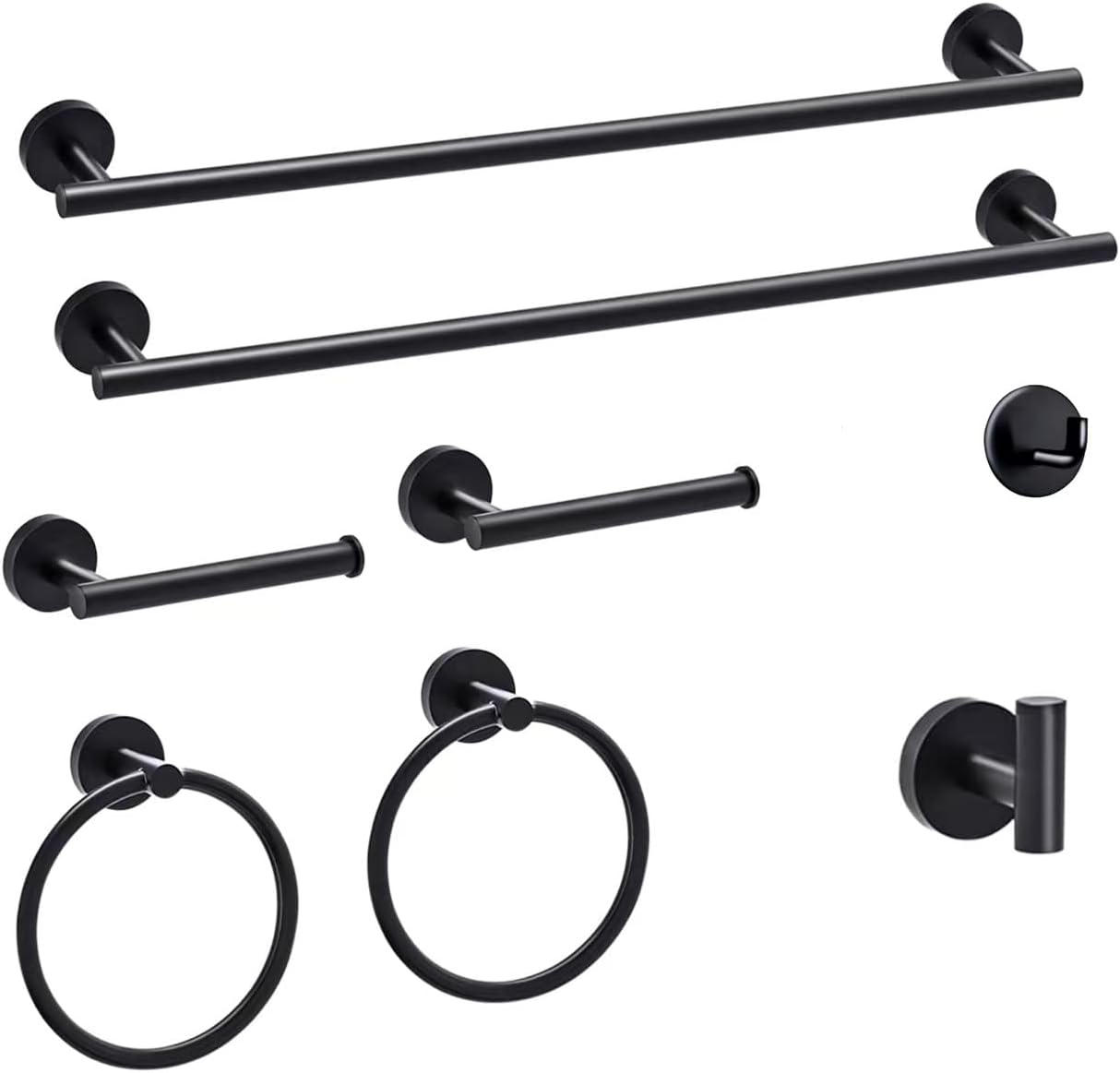 Toptowel 15Sets 23.6Inch Matte Black Bathroom Hardware Set, Include 3PCS 23.6Inch Towel Bar, 3PCS Towel Ring, 3PCS Toilet Paper Holder, 6PCS Robe Hook-Matte Black