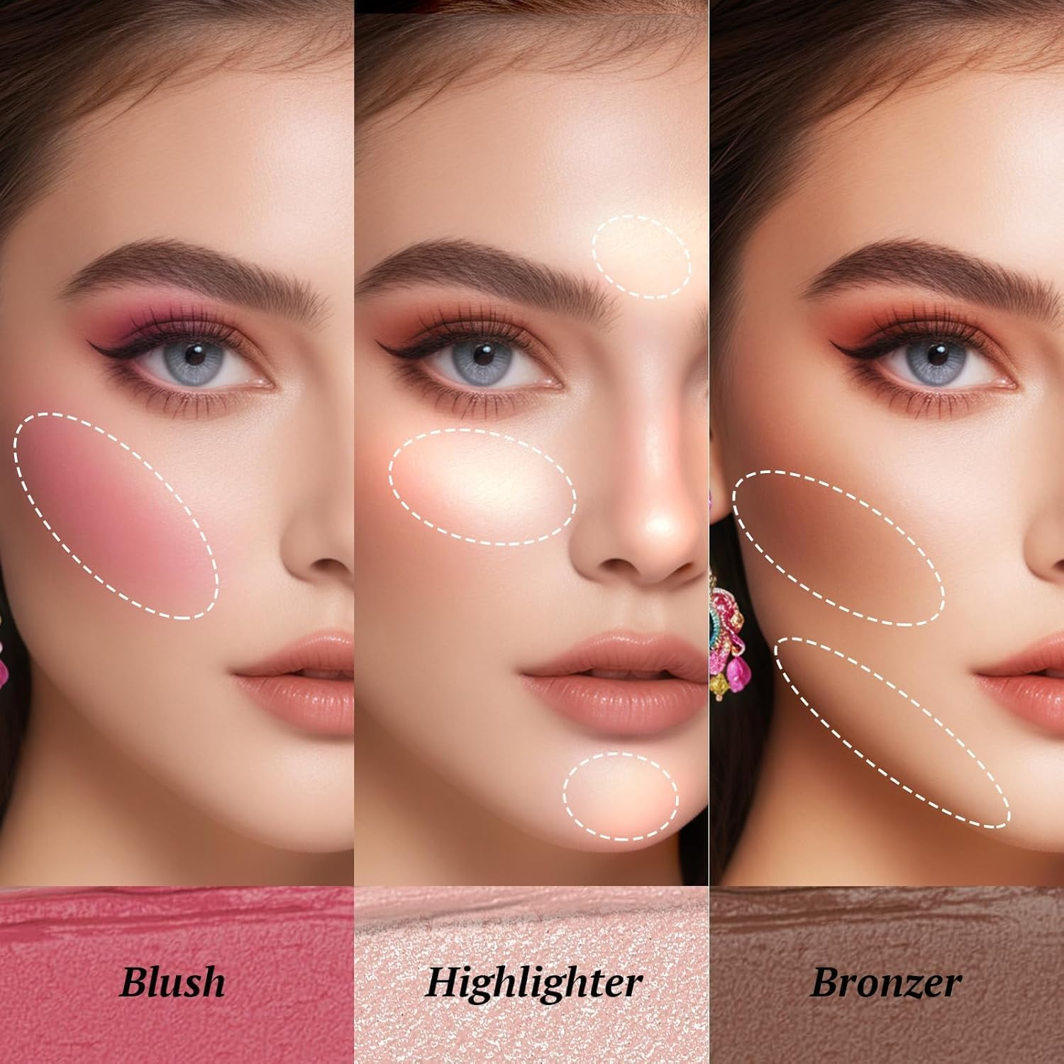 4 Pcs Cream Waterproof Blush Contour Highlighter Stick for Cheeks, Shades with Highlighter & Bronzer & Blush Makeup Stick, Easy to Sculpt the Face and Create a Lightweight Finishing Makeup image number 4