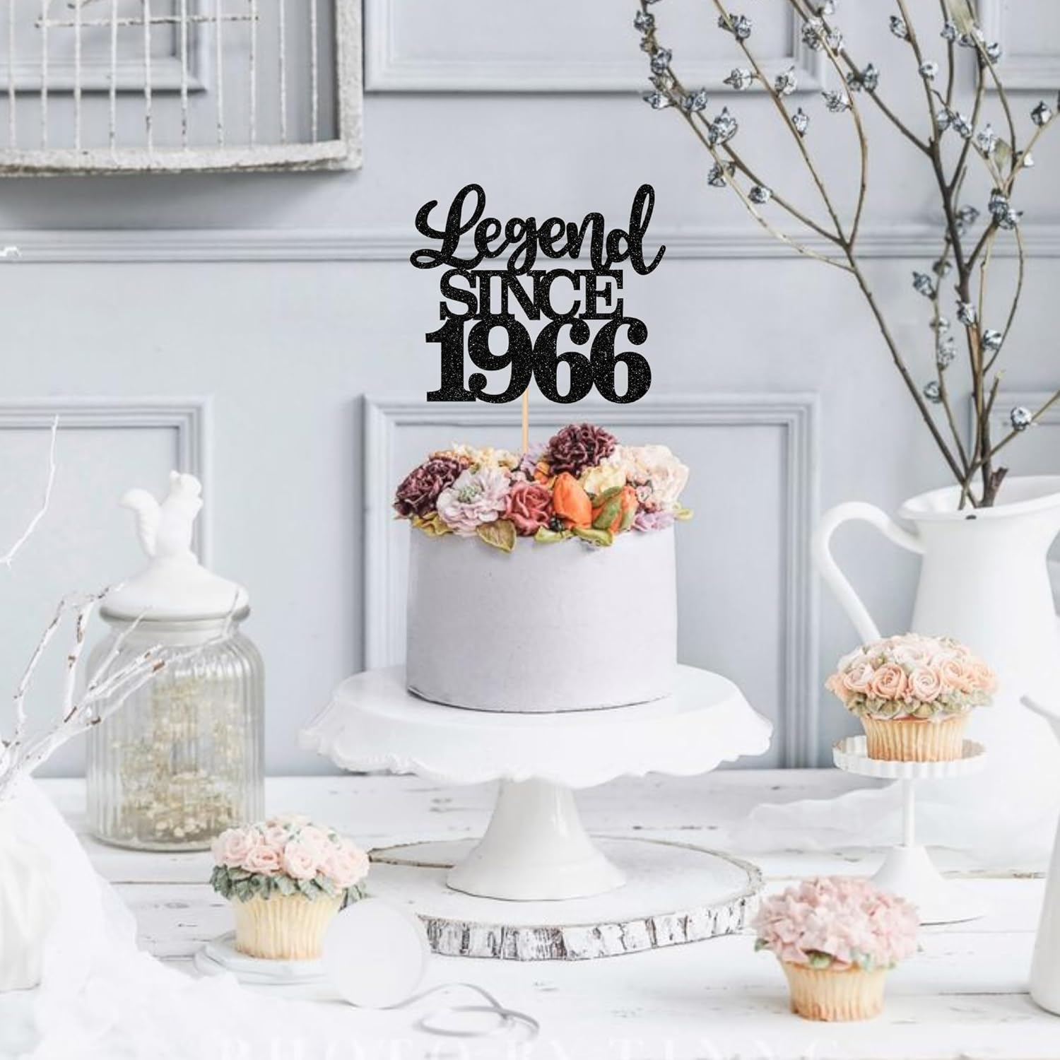 1 Pack Legend since 1966 Cake Topper Glitter Happy 60Th Birthday Cake Pick 60 Fabulous Cake Decorations for Cheers to 60Th Birthday Wedding Anniversary Party Supplies - 20Th image number 4