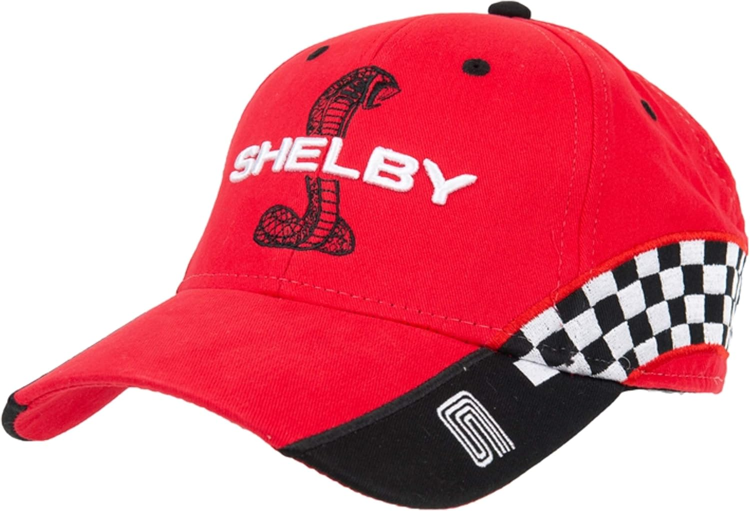 Shelby Snake Red Checkered Race Cap Hat | Officialy Licensed Shelby&reg; Product | Adjustable, One-Size Fits All, Red, One Size image number 1
