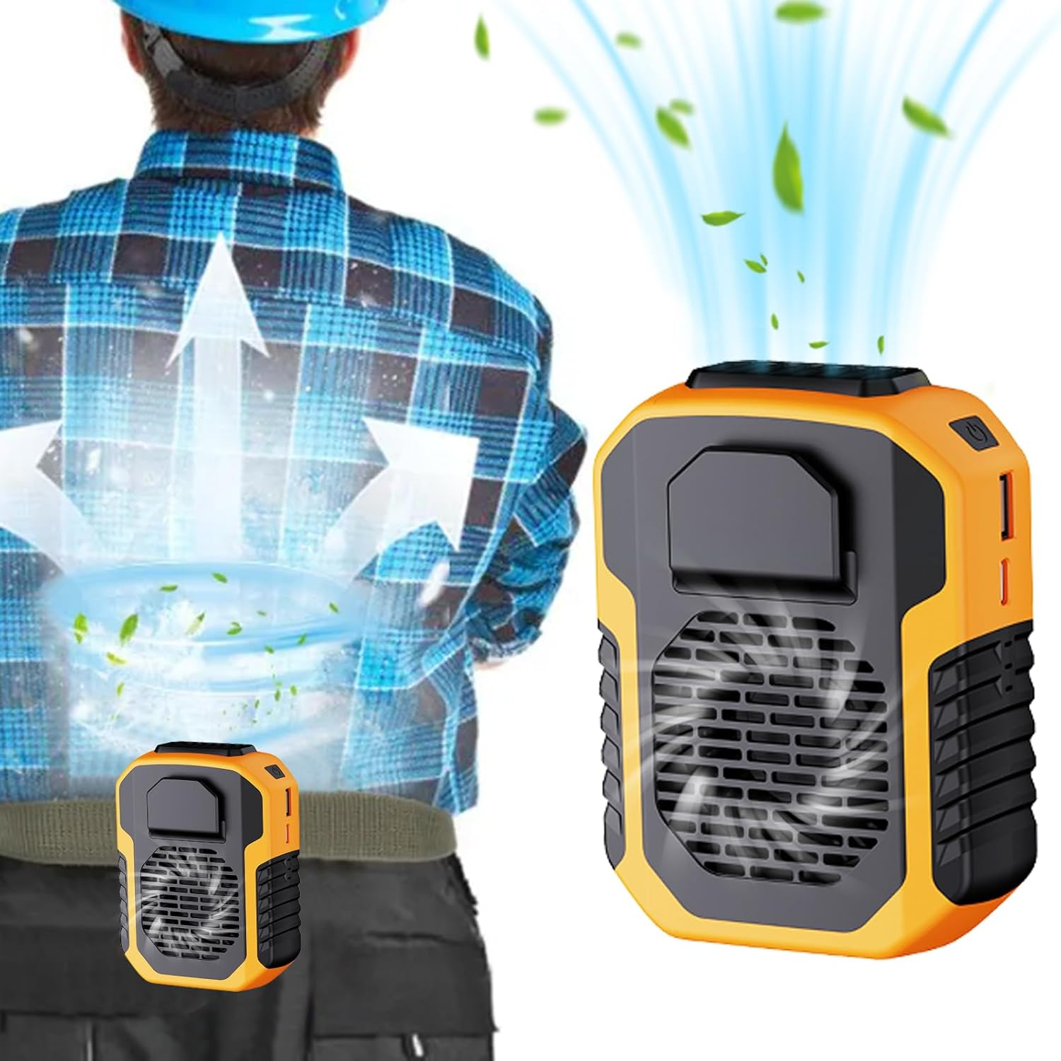 CATZONS Portable Waist Fan,Outdoor Clip Fan with 6000Mah Battery 3 Speeds Wearable Belt Fan for Outdoors,Jobsite,Riding (Green)