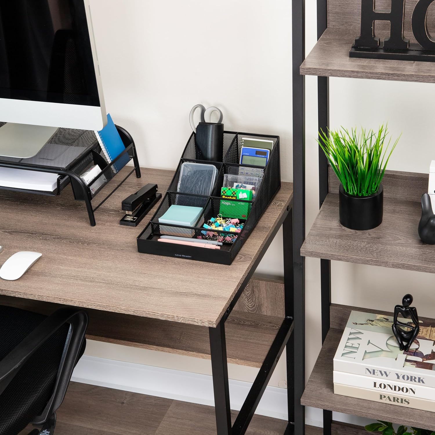 Mind Reader Cup and Condiment Station, Countertop Organizer, Coffee Bar, Kitchen, Metal Mesh, 8.5" L X 14.5" W X 5.25" H, Black image number 2