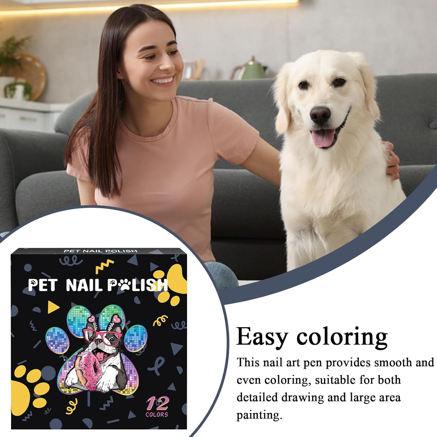 Cat Nail Polish,12-Color Brush Tip Dog Nail Polish Pens | Fade-Resistant Pet Grooming Pens for Medium Large Small Kitten Daily Travel Party Events Photo Shots Holiday image number 1