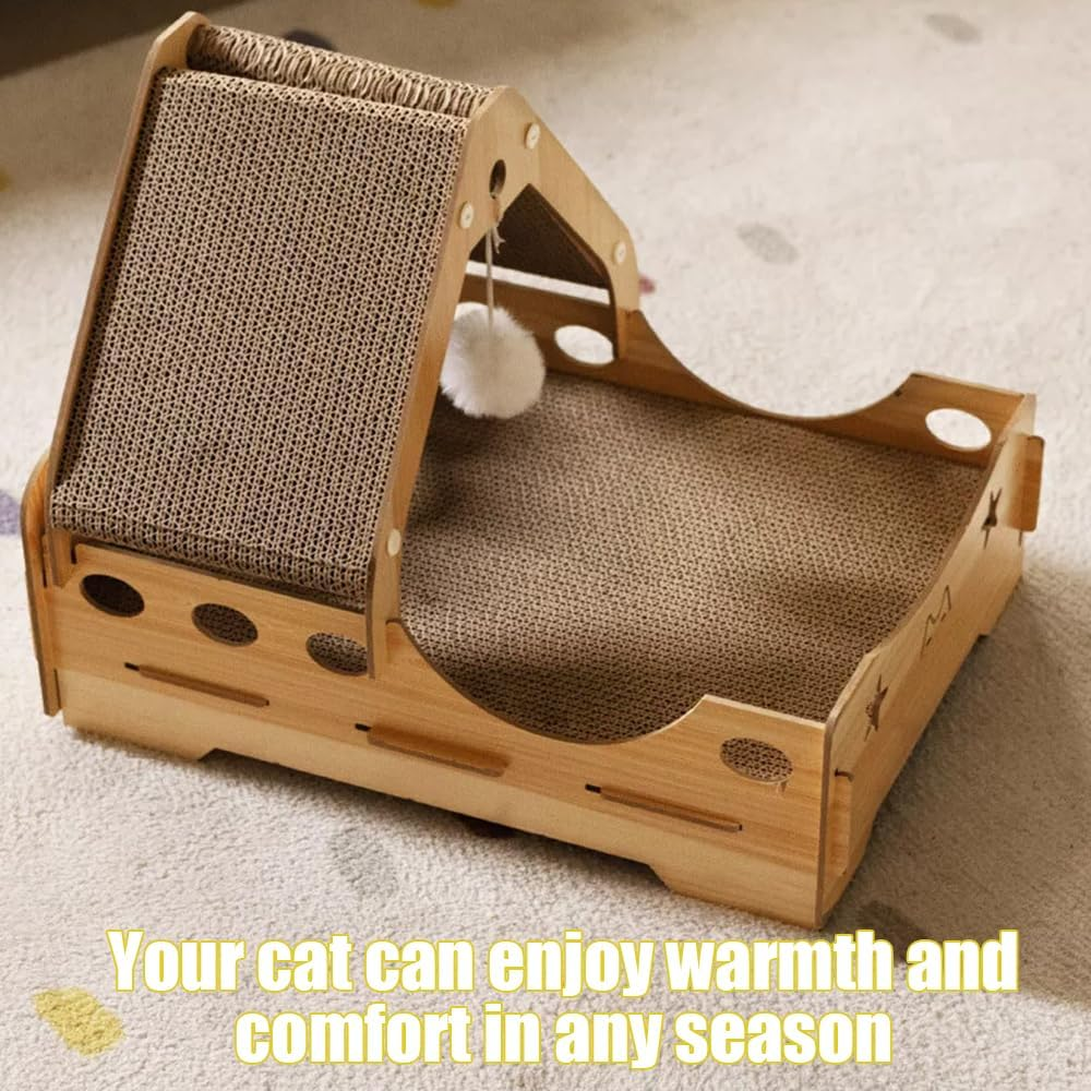 Triangle Cat Claw Sharpener House, Wooden Pet House Suitable for Four Seasons (37 * 50 * 38CM) image number 6