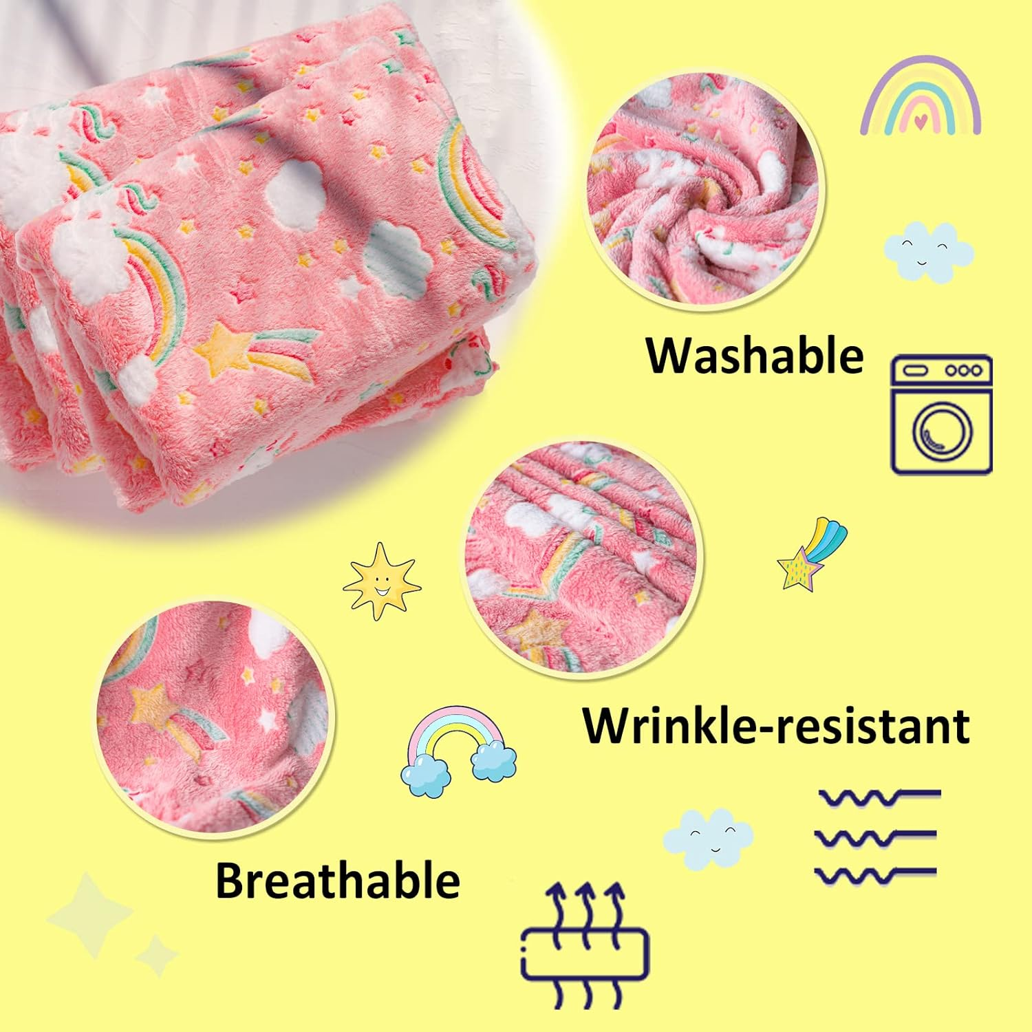 Best Gift Glow in the Dark Rainbow Throw Blanket with Storage Bag, Soft Throw Blanket for Girls Boys, Gifts for Christmas Birthday Valentines, Kids Blanket, Home Travel Use, 50"X60" Red image number 6