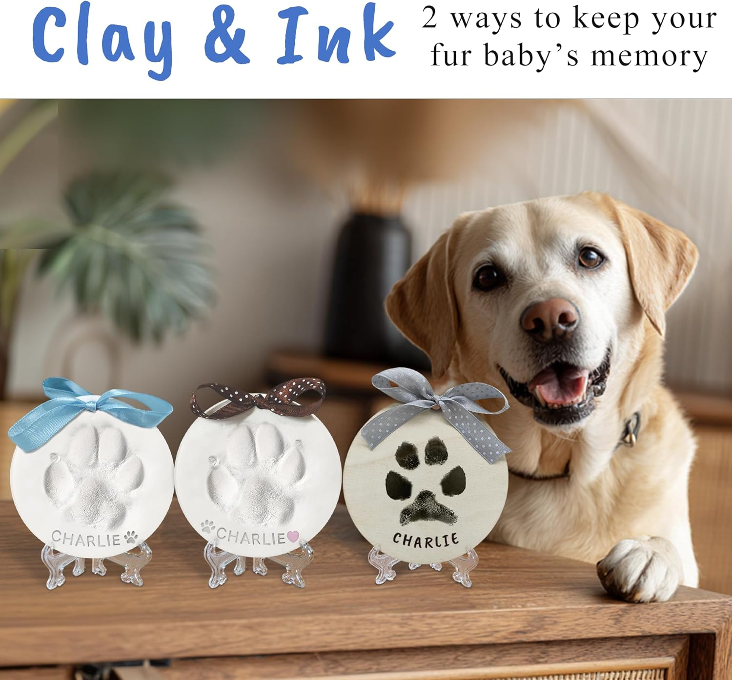 Clay & Ink Paw Print Kit,Make 3 Pawprint Ornaments,Dog or Cat Paw/Nose Print Keepsake,Clean Touch Ink Pad & Soft Clay for Pet, Inkless Pet Paw Print Impression Kit,Pet Christmas Ornament