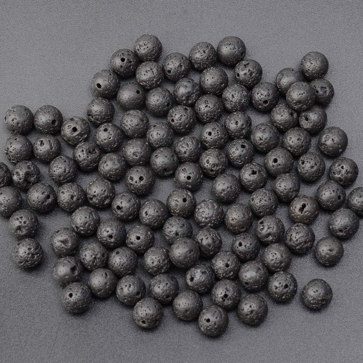 8Mm Genuine Natural round Gemstone Loose Beads for Jewelry Making with Elastic Stretch Cord Black Lava