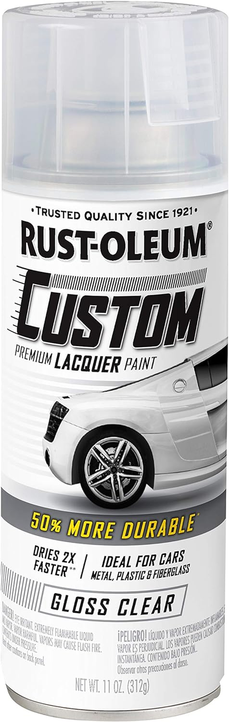 Rust-Oleum Custom Gloss Lacquer Spray Paint &ndash; Clear, 311G | Fast-Drying Protective Top Coat for Automotive, Metal & Plastic Surfaces