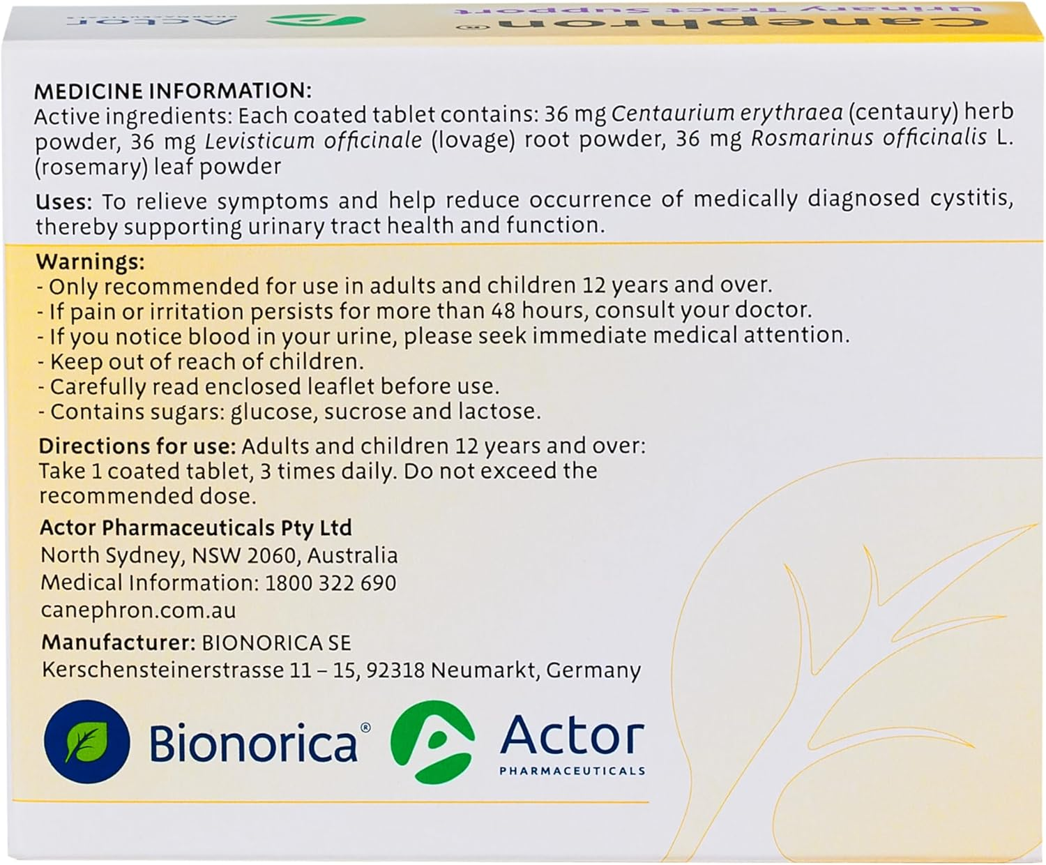 Canephron- UTI Supplements for Women- Relieves Symptoms and Helps Reduce the Occurrence of Cystitis (UTI) - 30 Coated Tablets | Take 1 UTI Tablet 3 Times Daily. Empowering Women&rsquo;S Health & Wellness image number 1