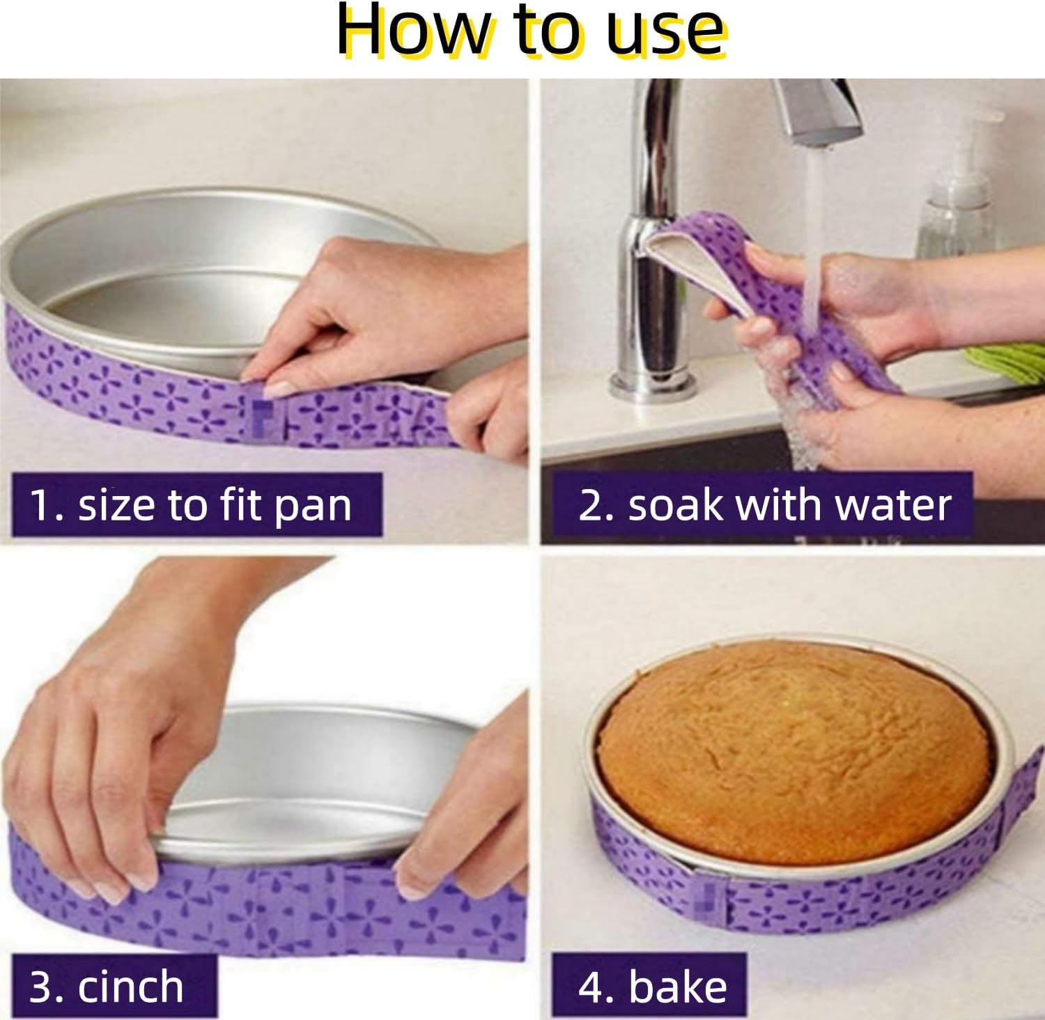 4Pcs Bake Even Strip, Cake Pan Dampen Strips, Baking Tray Protection Strap for Even Baking, Reusable Cake Pan Baking Strips for Home Kitchen Baking Supplies image number 2