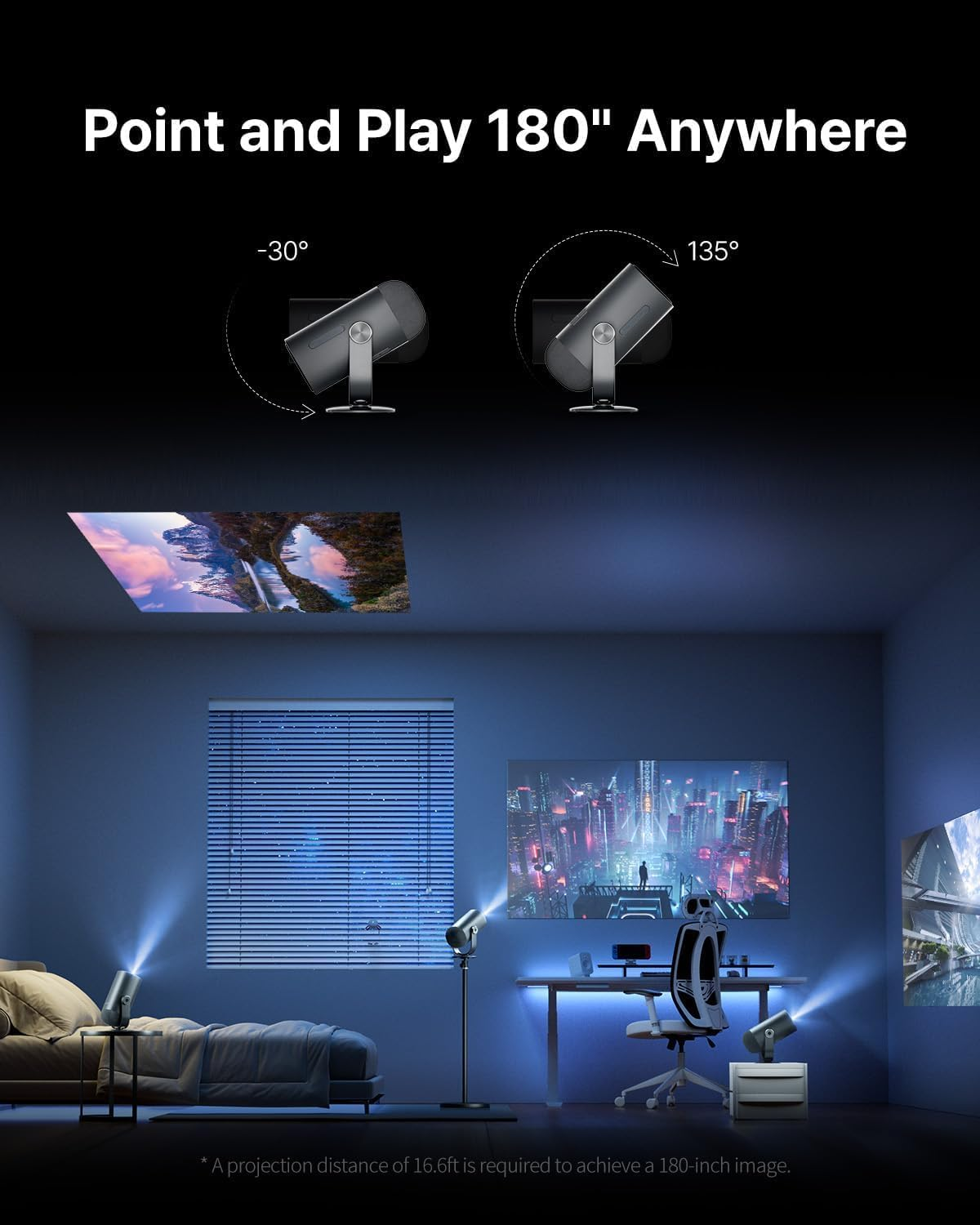 Dangbei Freedo 1080P Portable Projector with Stand, Netflix Officially Licensed, 2.5 Hours Playtime, 180-Inch Home Theater, 450 ISO Lumens, Dolby Audio, Mini Projector with Wi-Fi and Bluetooth image number 2