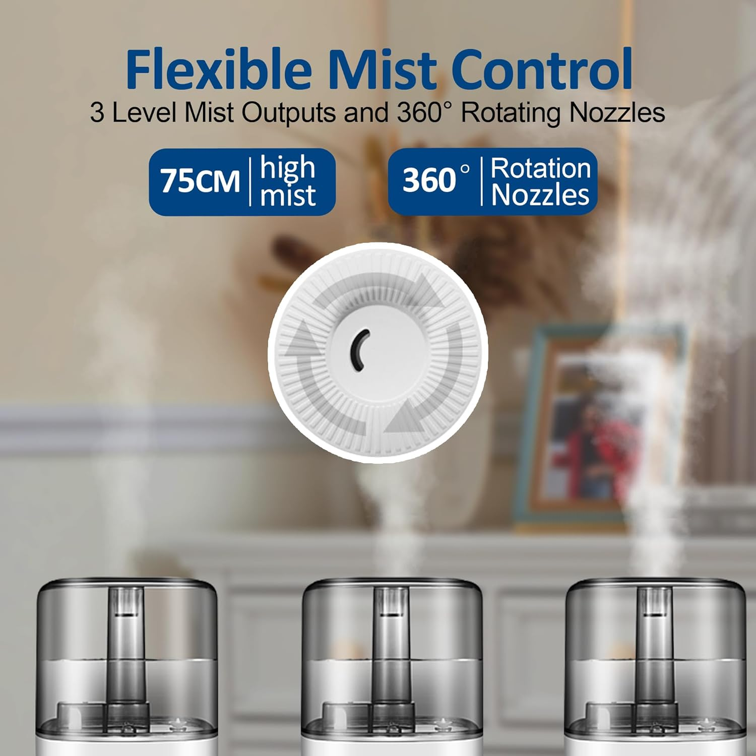 5L Humidifiers for Bedroom Large Room, Cool Mist Top-Fill Essential Oil Diffuser for Baby & Plants, Adjustable Mist Last up to 50Hrs, 360&deg;Nozzle, Rapid Humidification & Auto Mode image number 4