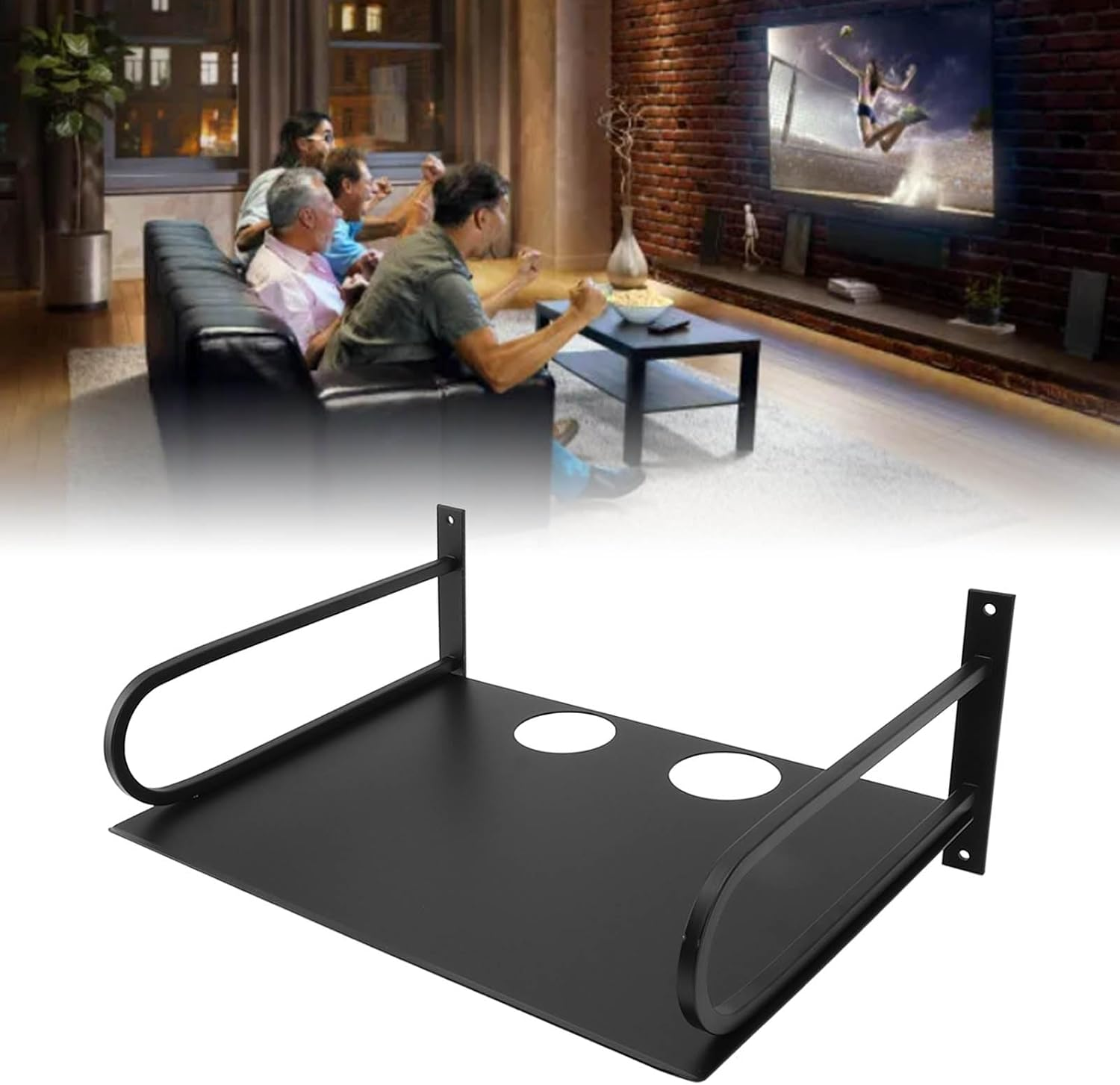 Wall Mounted Projector Shelf Projector Wall Shelf Strong Load Bearing Corner Floating Shelves, Rounded Edges TV Stand for Router TV Box DVD Player Cable Box Black Audio-Visual Shelving image number 4