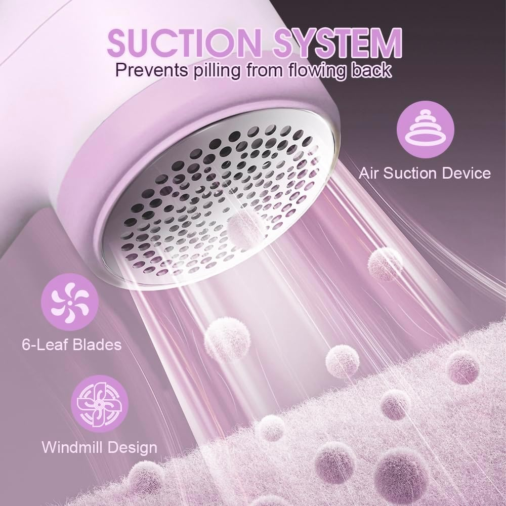 Sonicefit Fabric Shaver Lint Remover, Rechargeable Sweater Defuzzer with 6-Leaf Blades, 3-Speed Lint Shaver with LED Display, Bobble Remover Debobbler for Clothes Sofa Blanket, Safety Lock (Purple) image number 6