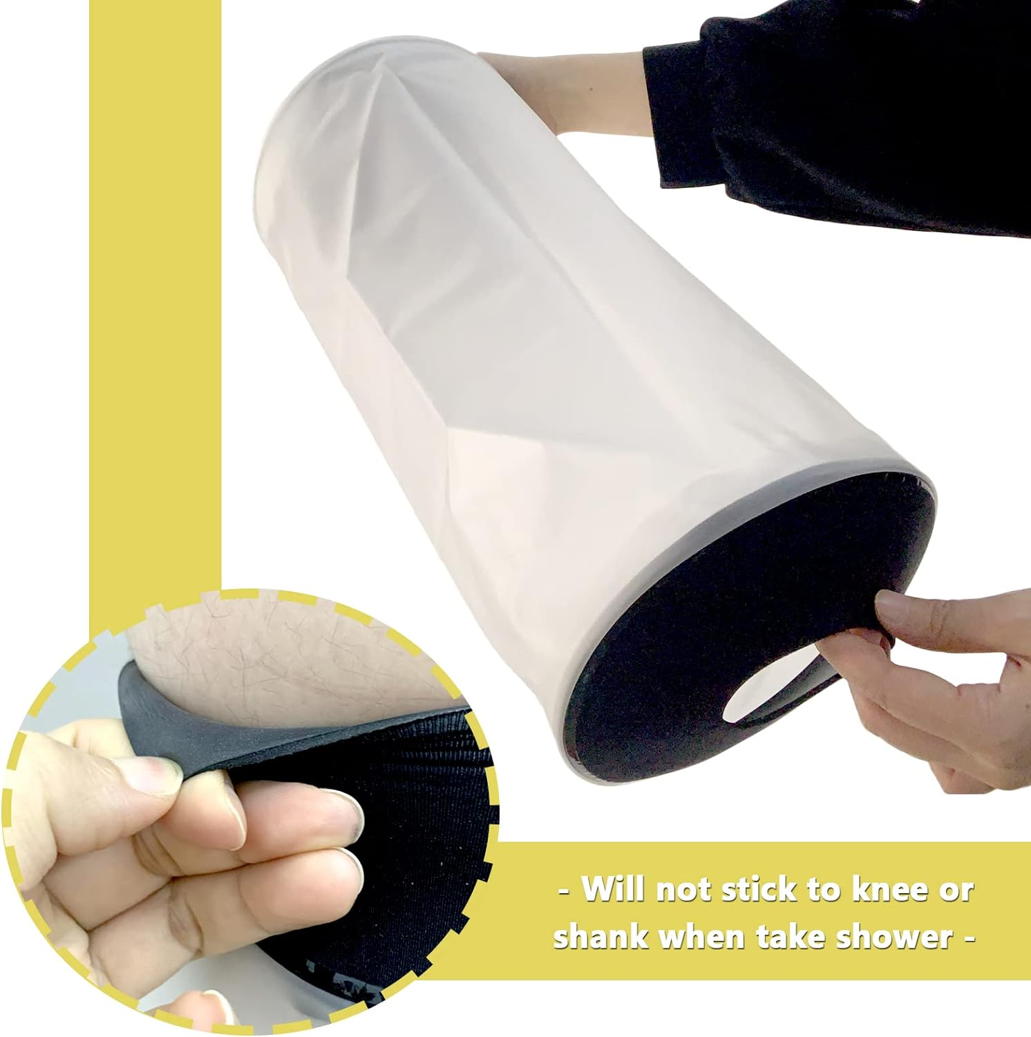 Knee Shower Cover, Adult Waterproof TPU Shower & Bath Bandage and Cast Protector for Knee Watertight Protection to Broken Knee Wound, Burns 100% Reusable(Black)