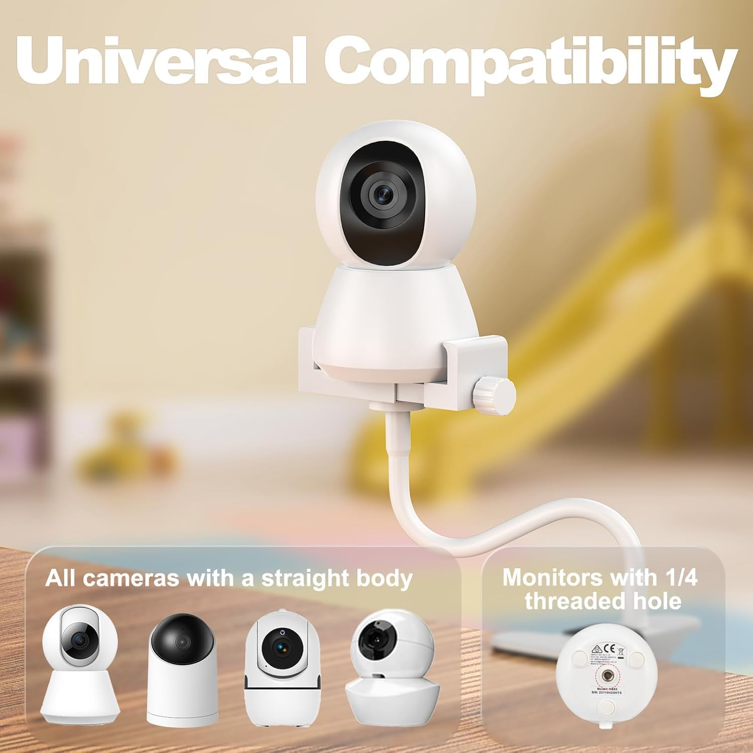 Baby Monitor Mount - Universal Adjustable Monitor Flex Stand for Hello Baby, Nanit Pro, Infant Optics, Vtech & Most Baby Monitors - Detachable Arm Camera Clip Mount with Cute Stickers for Crib image number 5