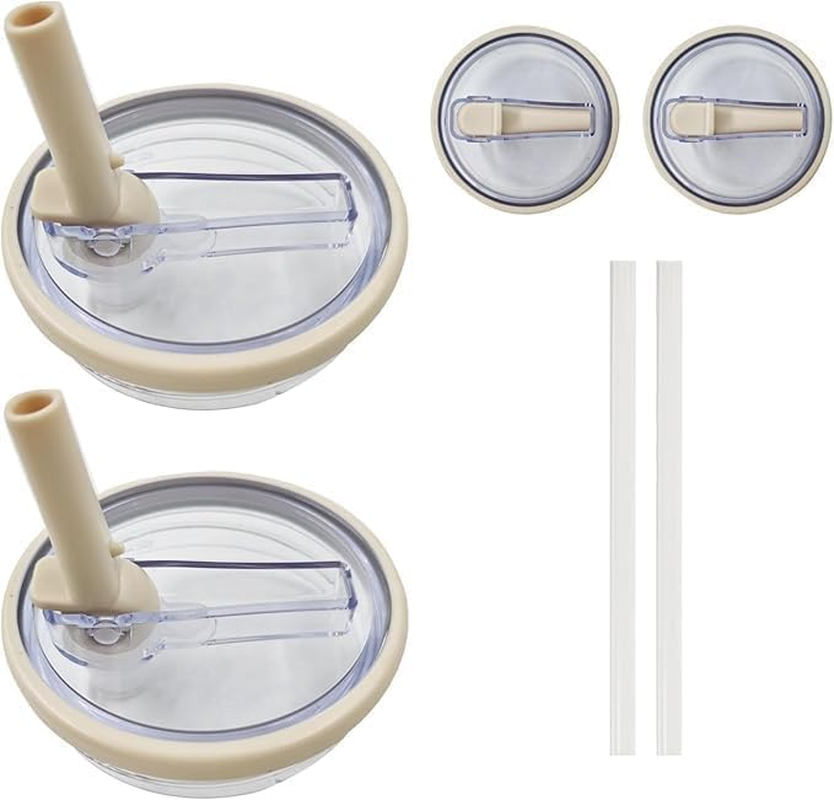 2Pack 40 Oz Tumbler Lid Replacement, Compatible with Stanley Cup,Spill Proof Splash Resistant Tumbler Lids,Tumbler Flip Straw Lid,Replaceble Tumbler Flip Straw Lid,(Beige)