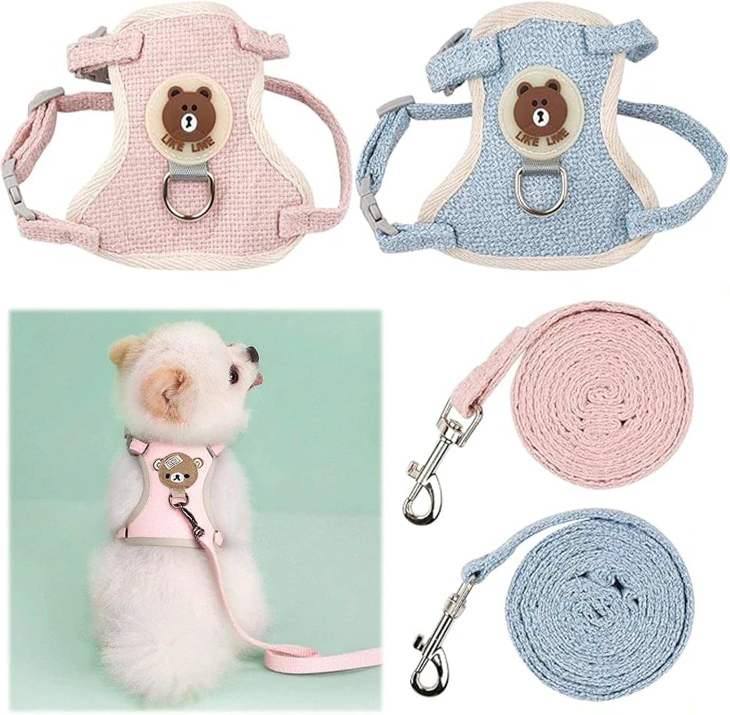 Oiieco Pack of 2 Rabbit Leads, Adjustable Soft Small Animals Harness with Lead, 120 Cm Adjustable Harness, Suitable for Small Animals 1.5 Kg - 3.0 Kg, Escape Proof image number 2