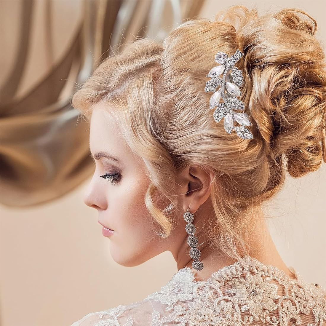 IBXWMNG 2 Piece Bridal Hair Comb Set, High Quality Crystal Hair Accessories, Silver Bridal Hairpieces with Sparkling Crystal Trim, Perfect Addition for the Wedding Hairstyle of Women and Girls image number 5